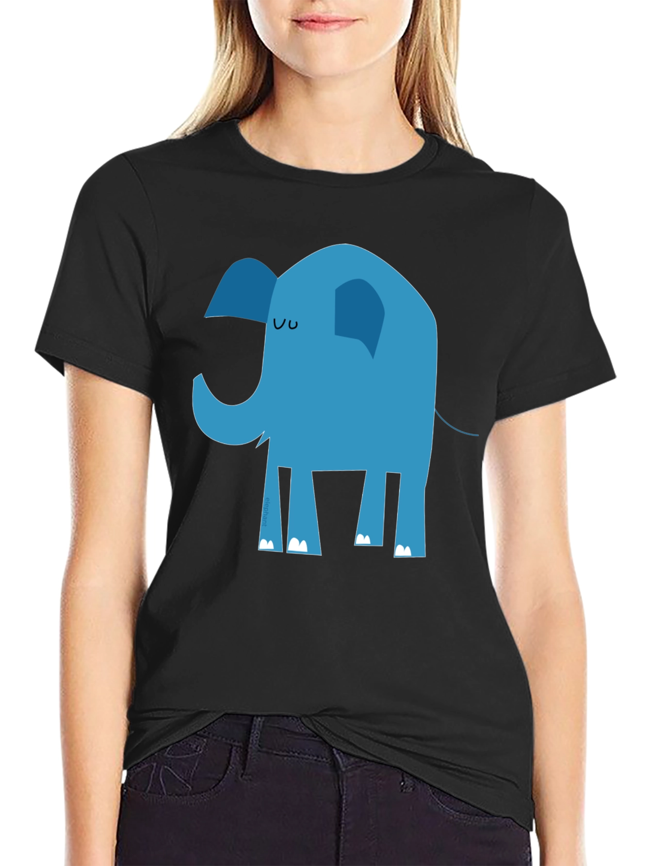 Cartoon Elephant Graphic Black Tee
