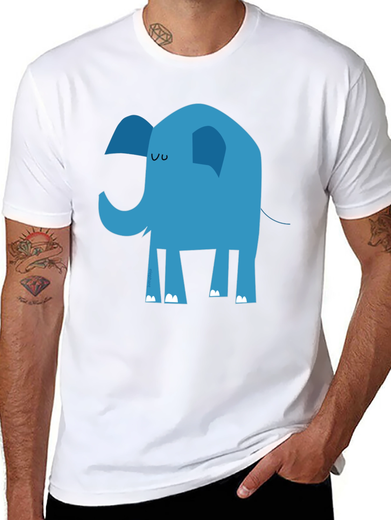 Cartoon Elephant Graphic Black Tee
