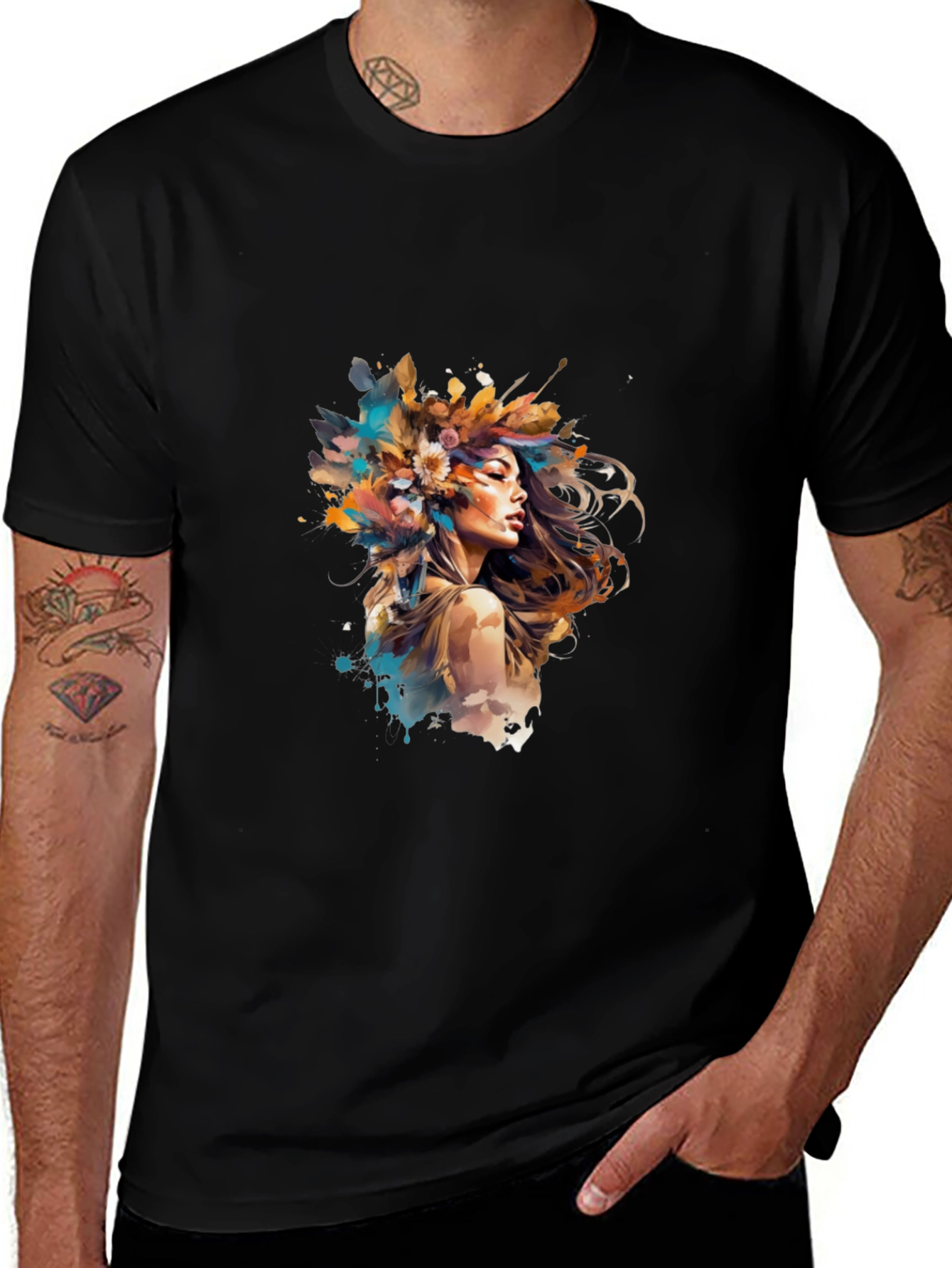 Artistic Woman Graphic Tee - Black