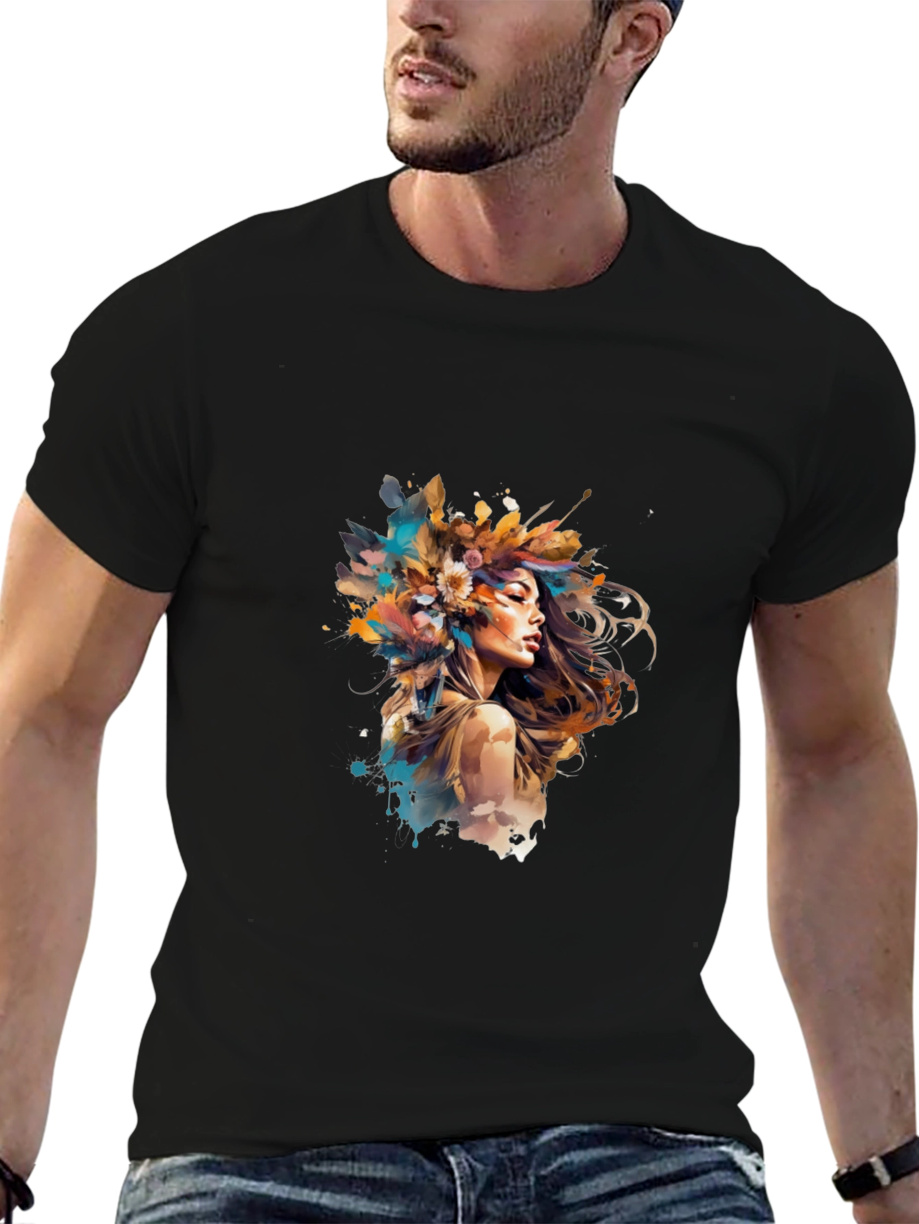 Artistic Woman Graphic Tee - Black