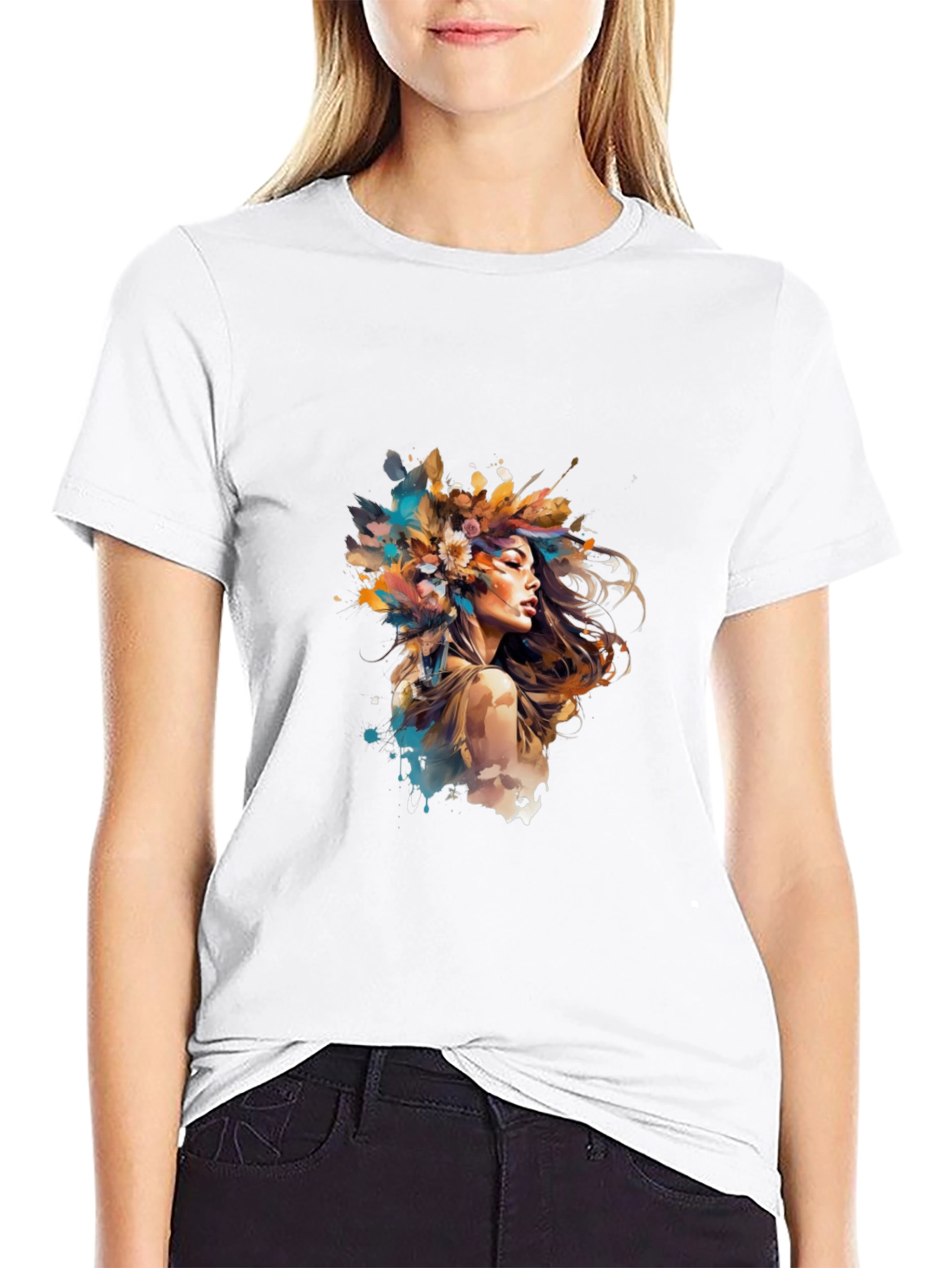 Artistic Woman Graphic Tee - Black