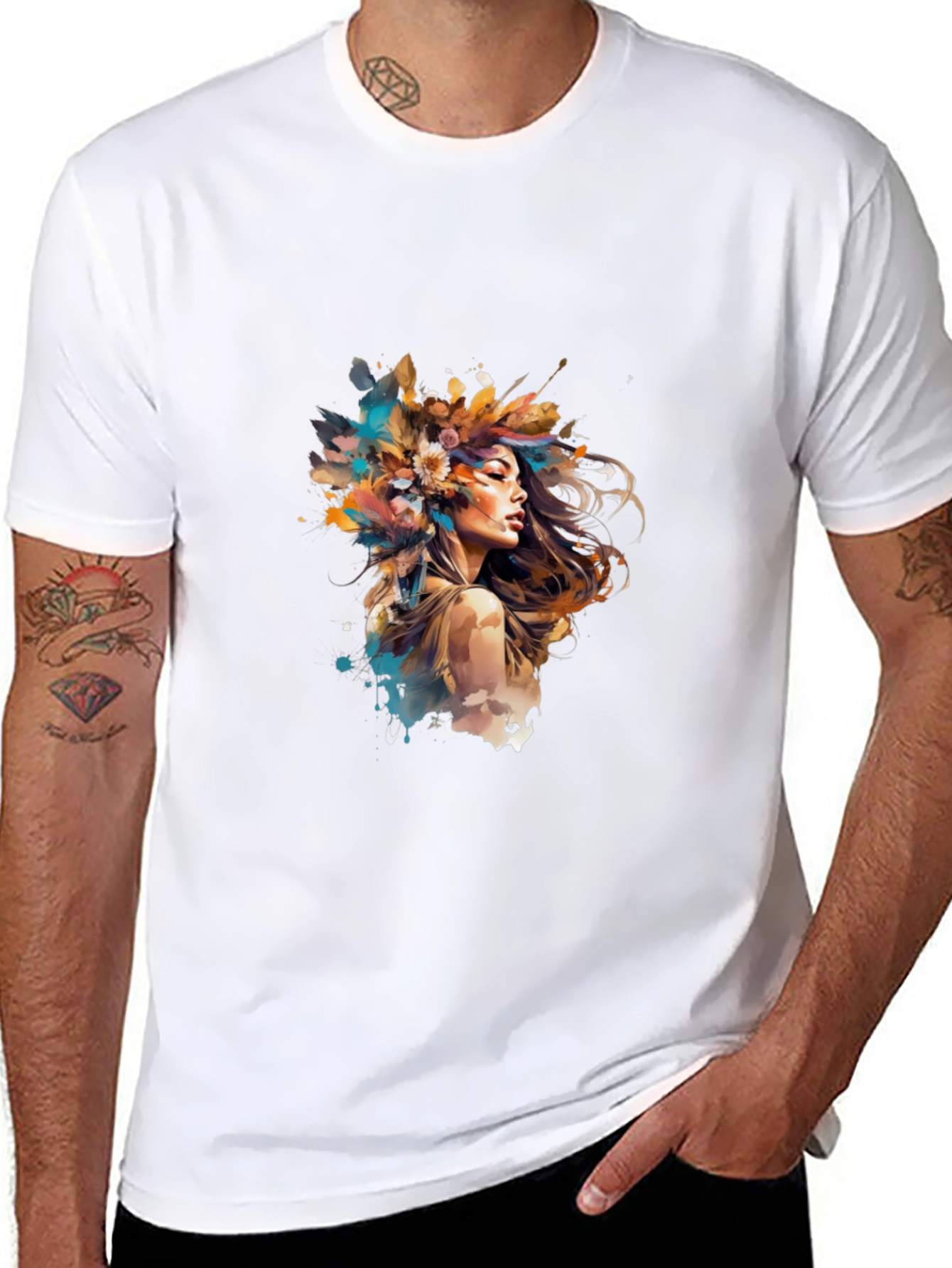 Artistic Woman Graphic Tee - Black