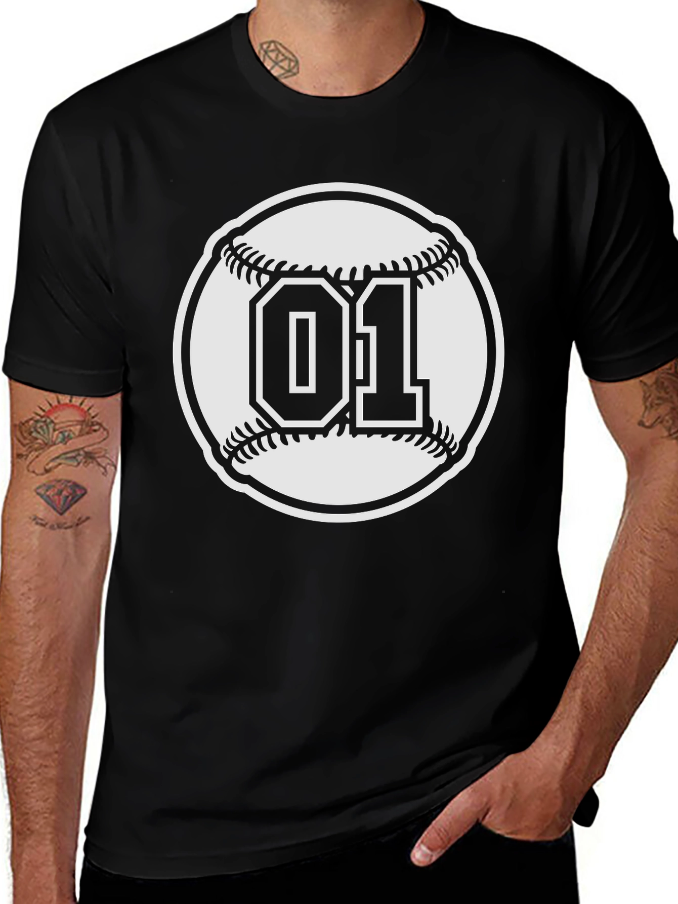 Baseball Number 01 T-Shirt - Black