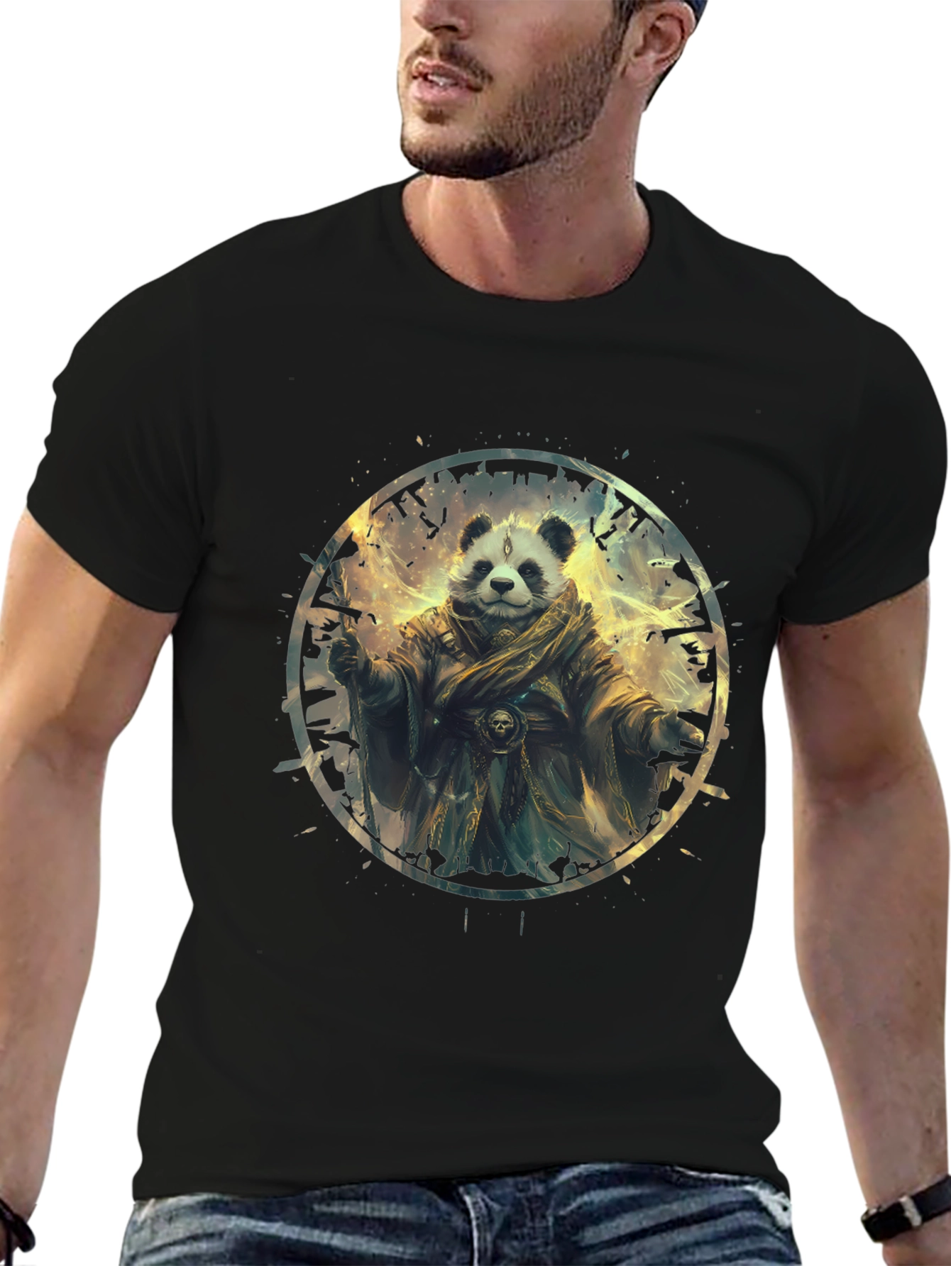 Panda Wizard Graphic Tee - Black Cotton T-Shirt