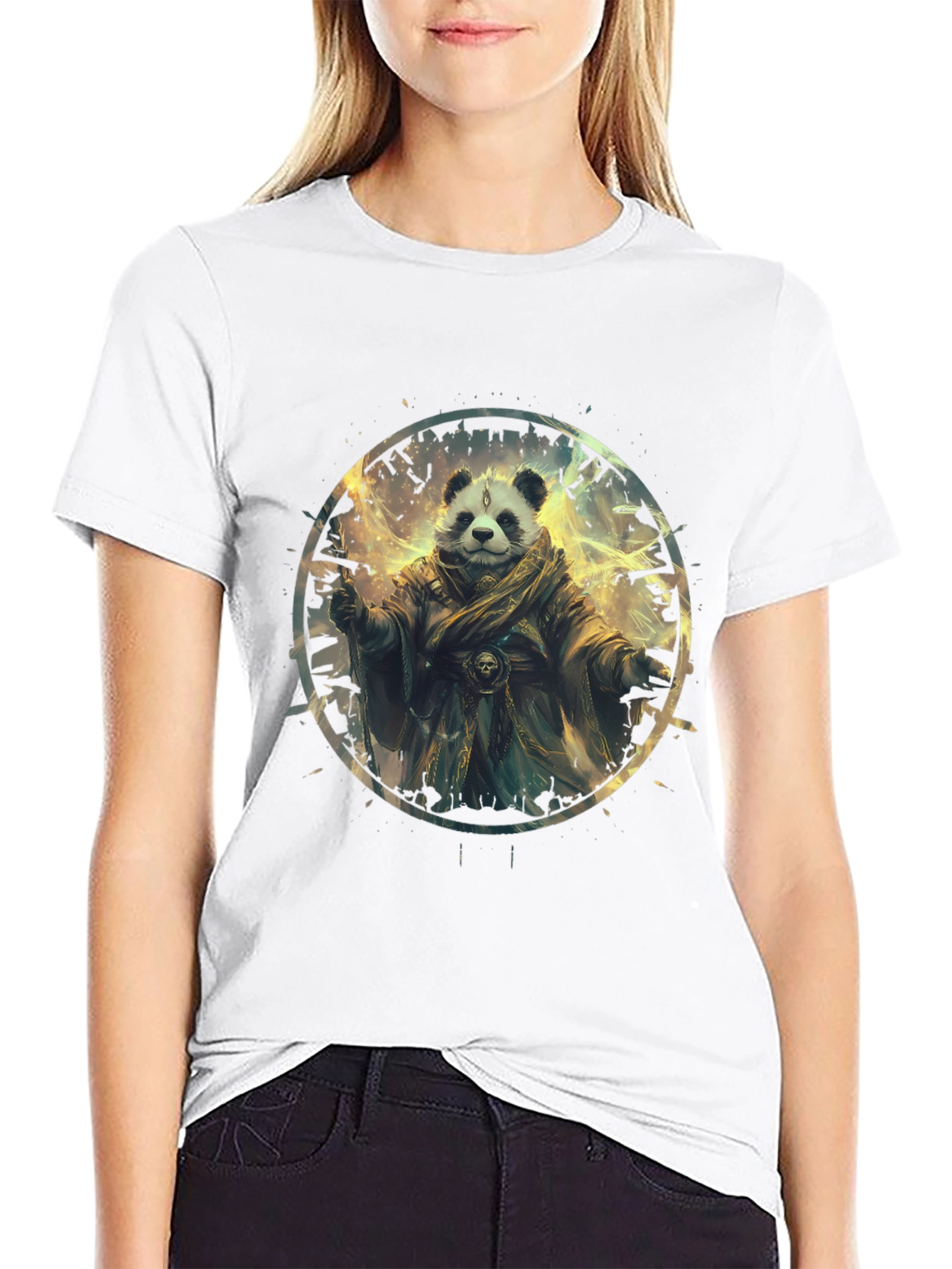 Panda Wizard Graphic Tee - Black Cotton T-Shirt