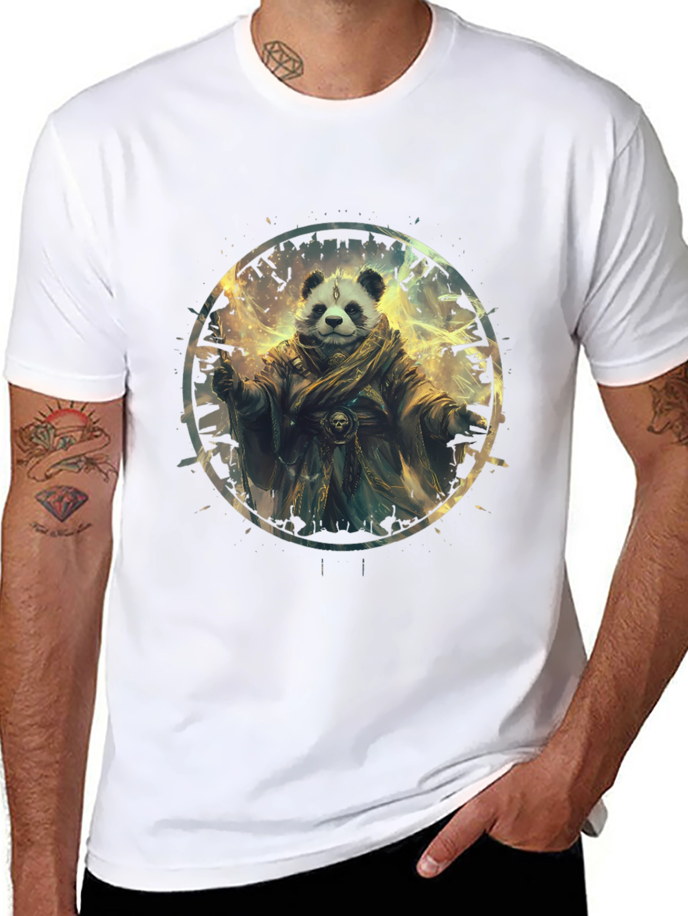 Panda Wizard Graphic Tee - Black Cotton T-Shirt