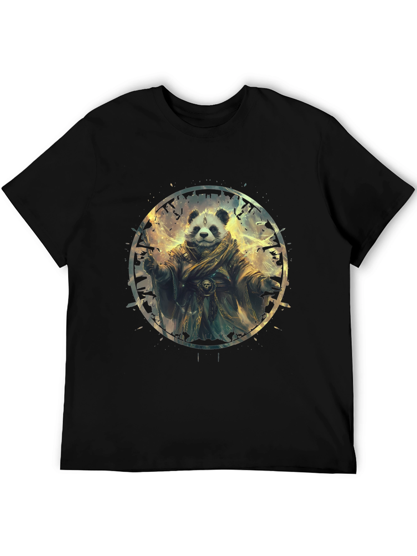 Panda Wizard Graphic Tee - Black Cotton T-Shirt