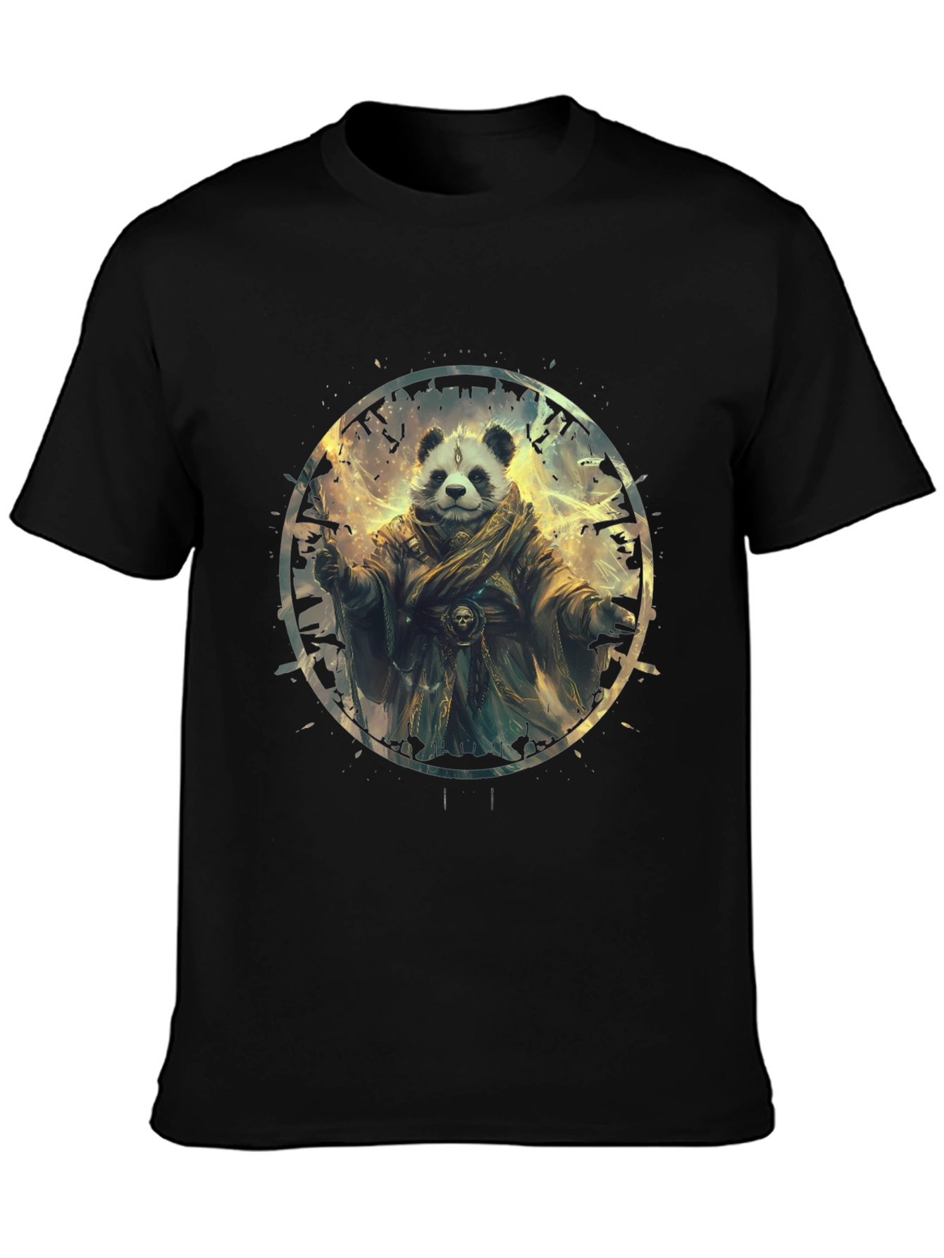 Panda Wizard Graphic Tee - Black Cotton T-Shirt