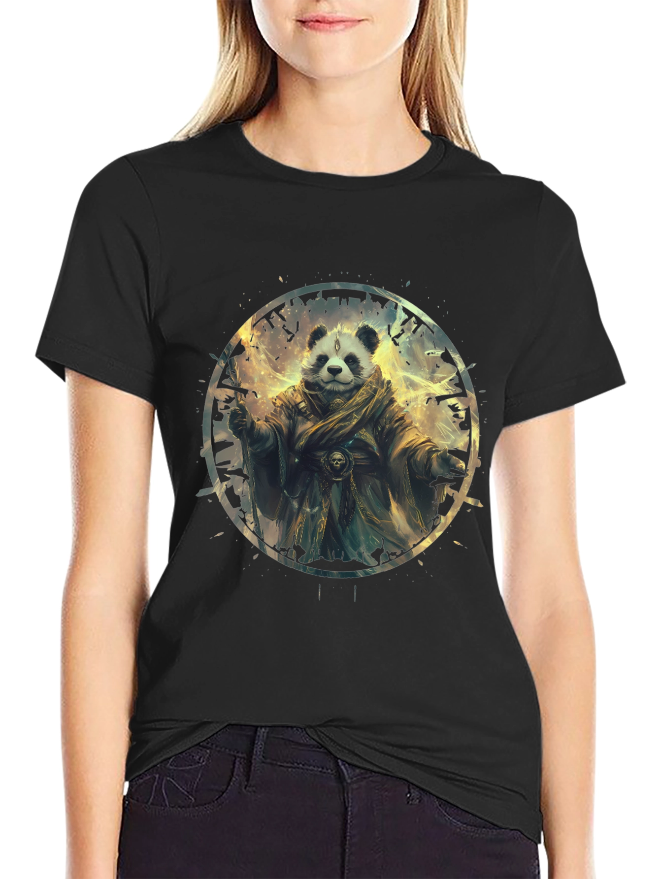 Panda Wizard Graphic Tee - Black Cotton T-Shirt