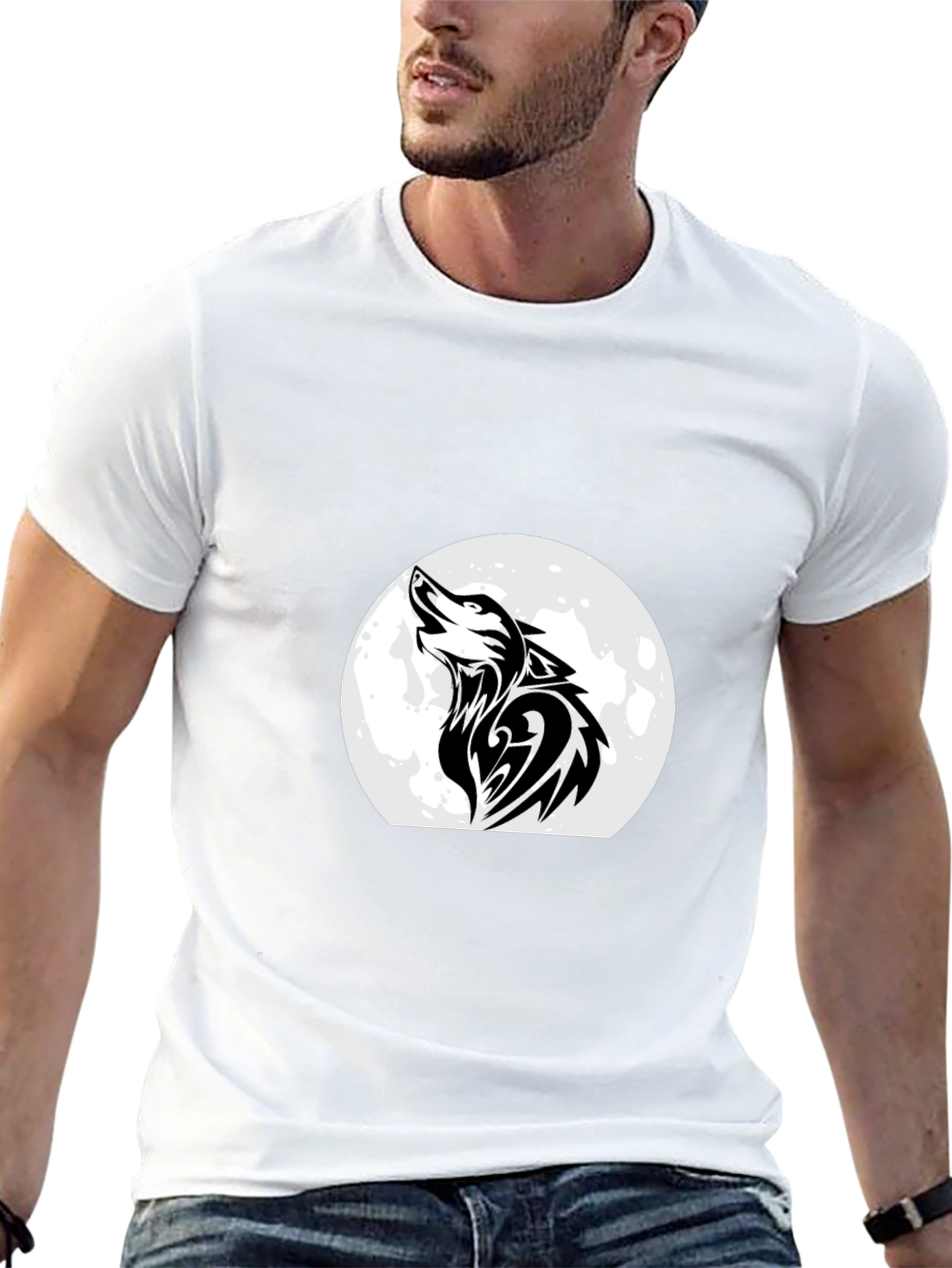 Wolf Howling at Moon Black T-Shirt