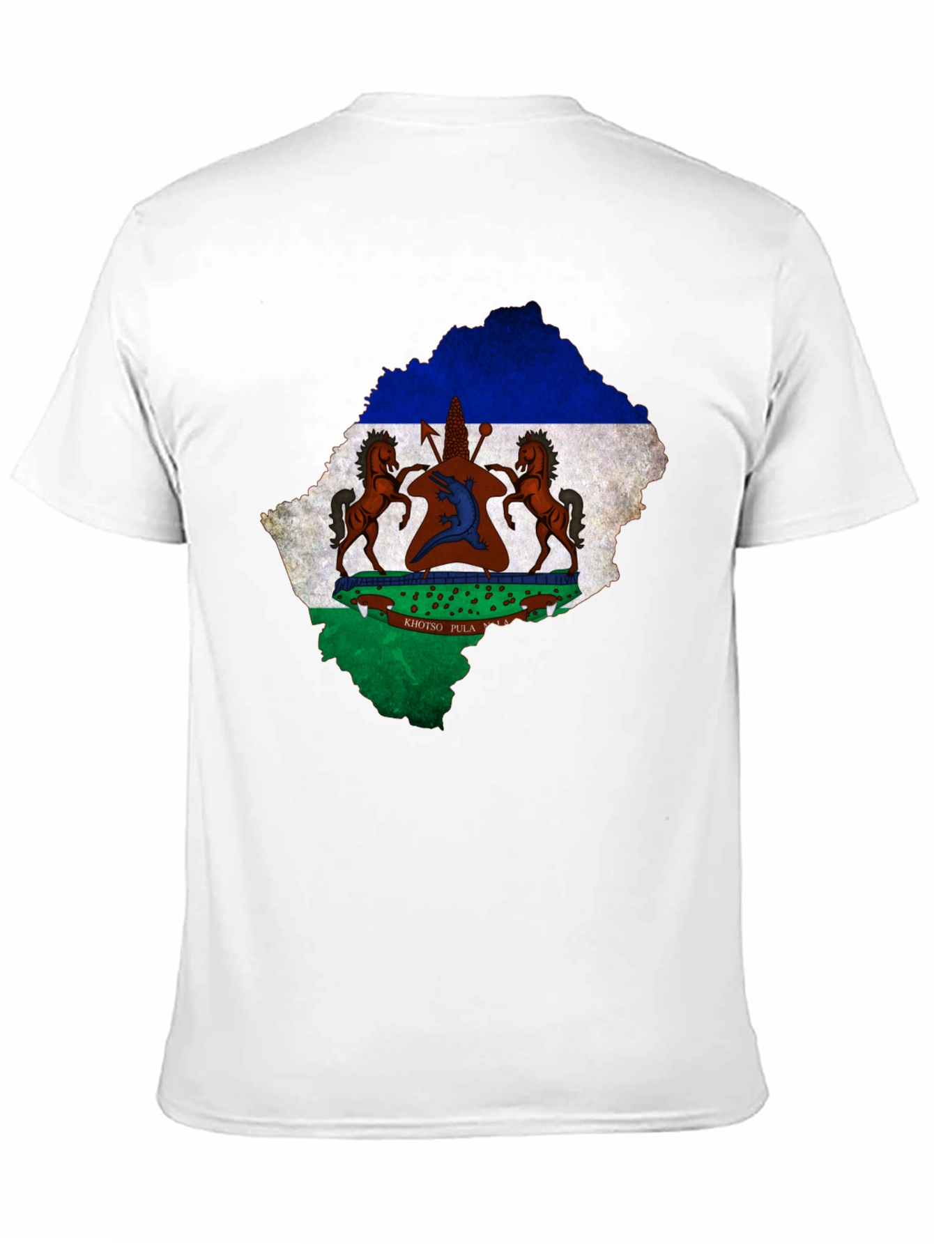 Lesotho Flag Map T-Shirt Black Cotton Tee