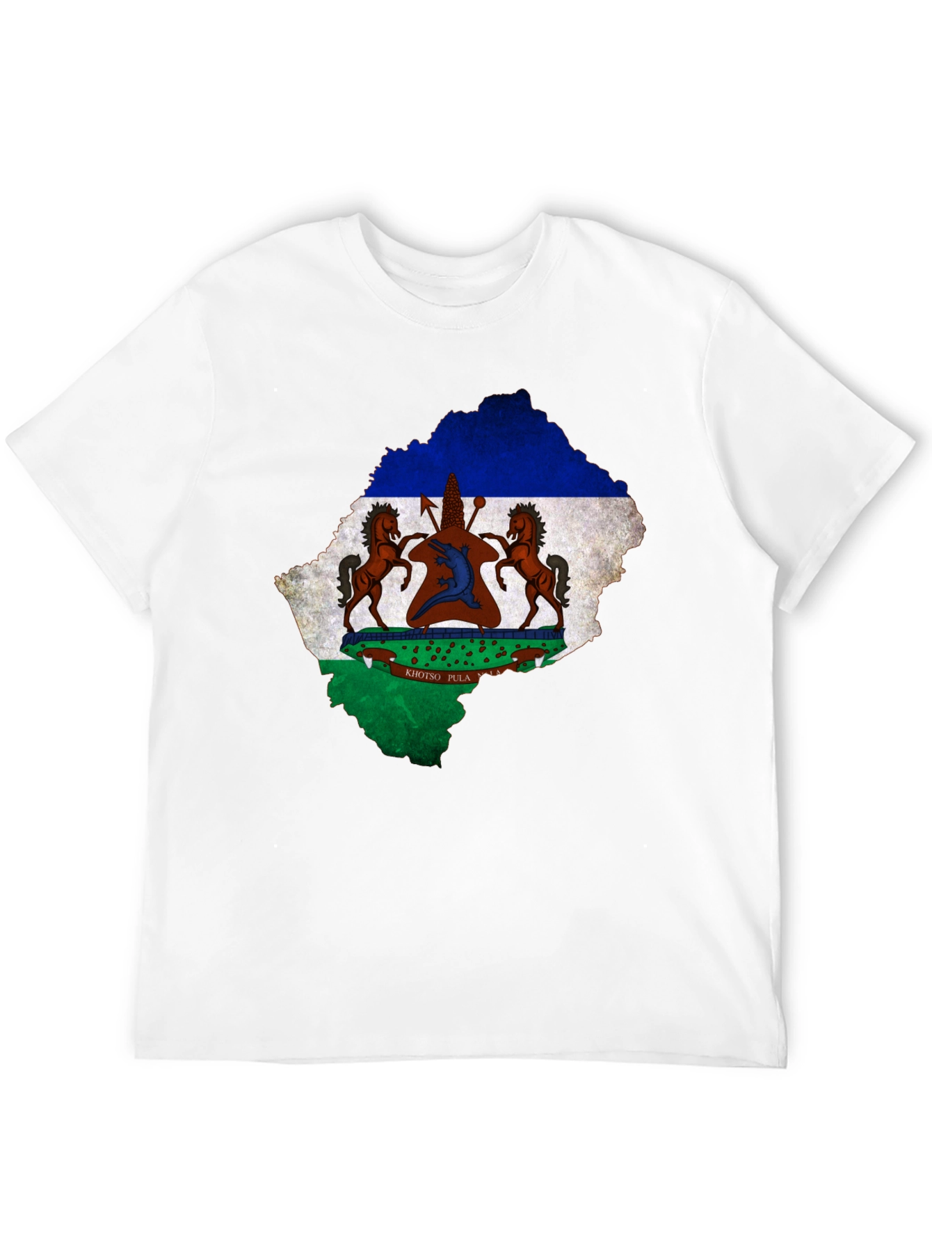Lesotho Flag Map T-Shirt Black Cotton Tee