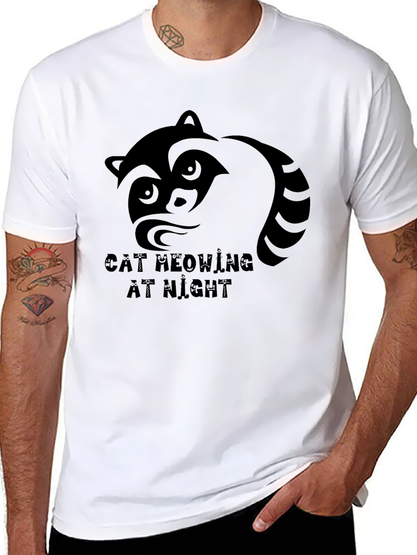 Raccoon Graphic T-Shirt - Cat Meowing At Night Tee