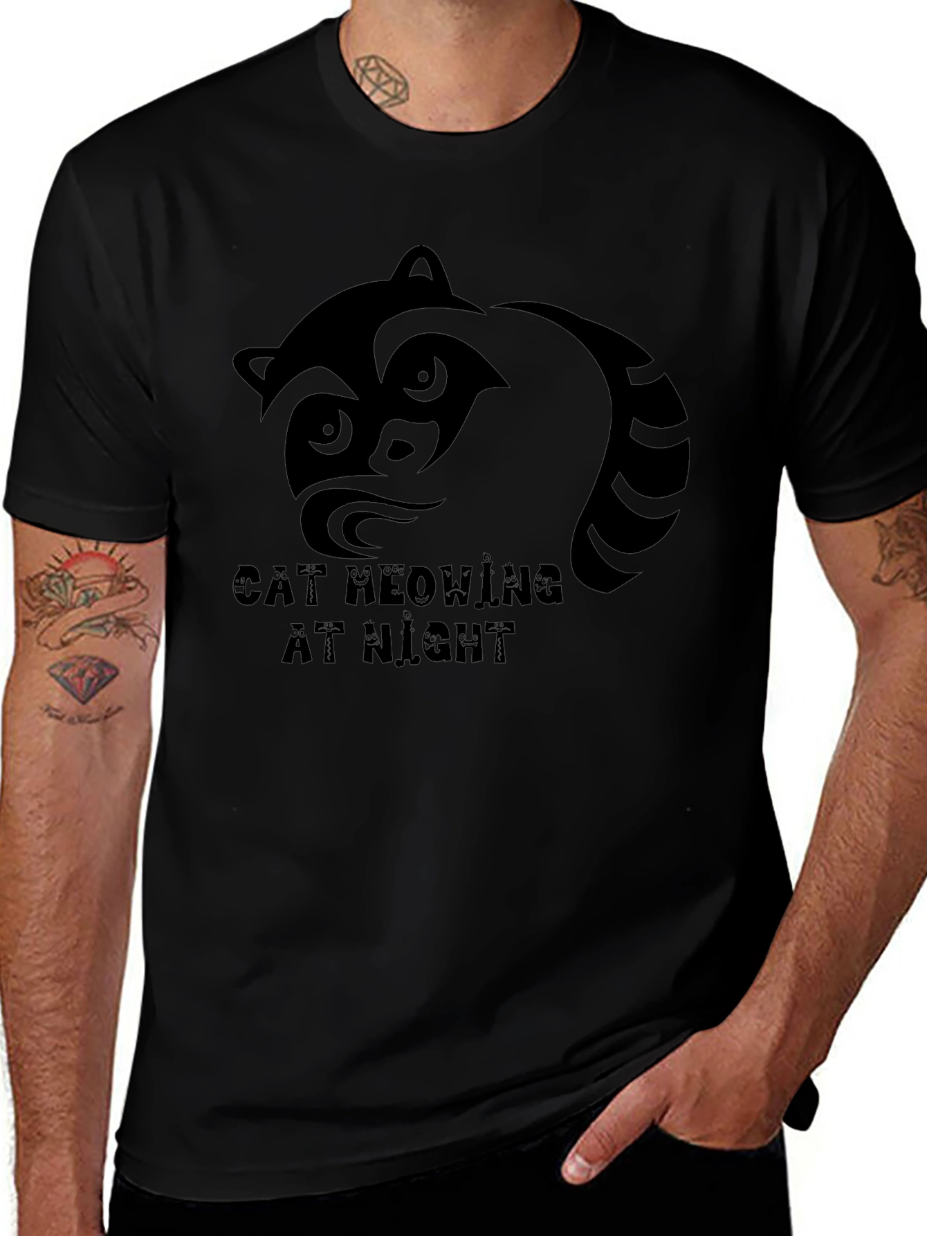 Raccoon Graphic T-Shirt - Cat Meowing At Night Tee