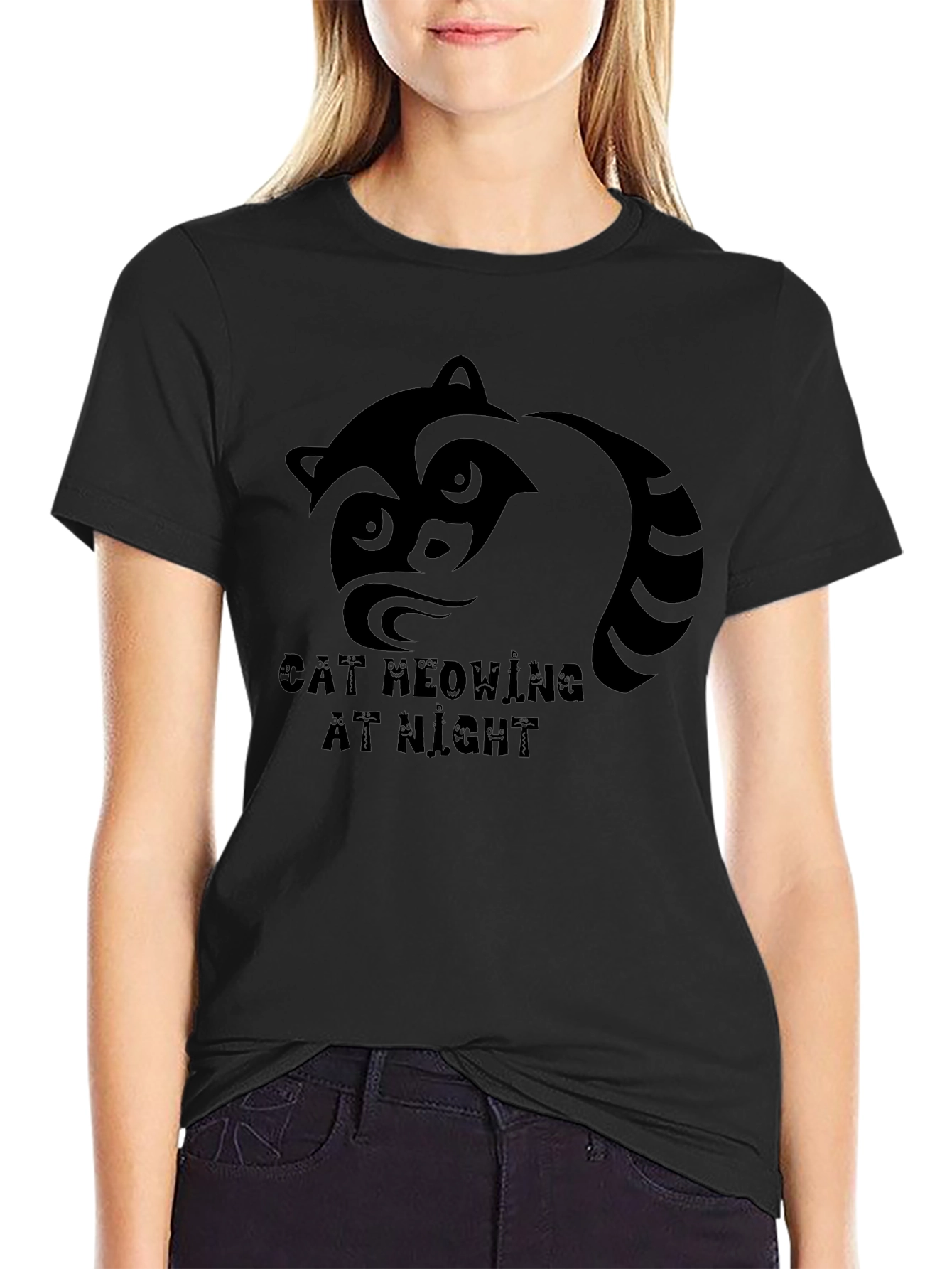 Raccoon Graphic T-Shirt - Cat Meowing At Night Tee