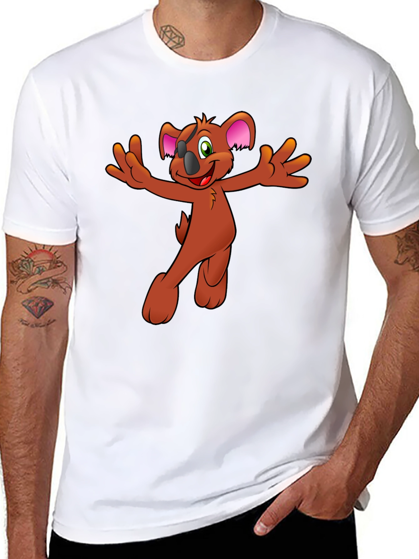 Cartoon Koala Graphic Tee - Black