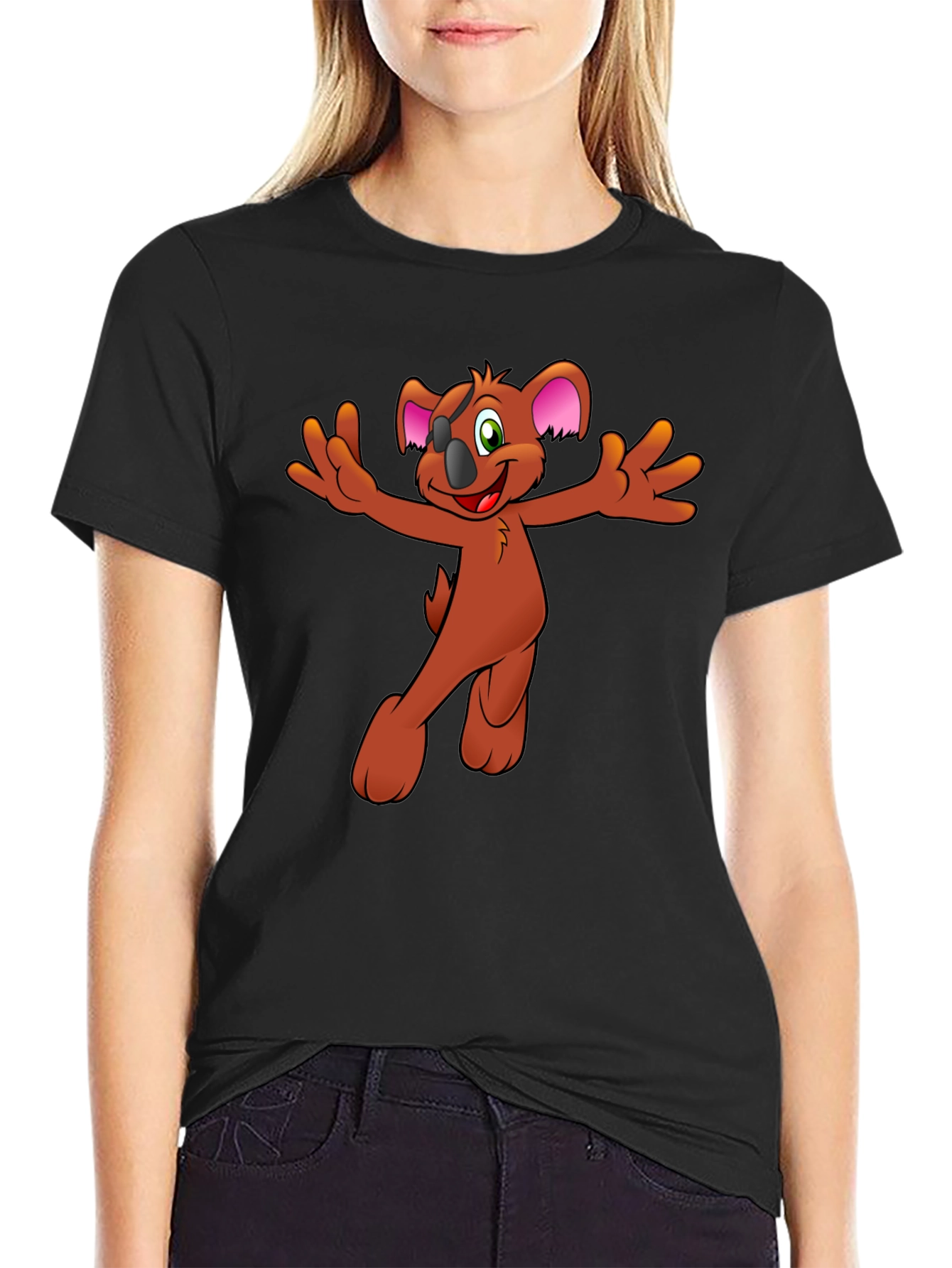 Cartoon Koala Graphic Tee - Black