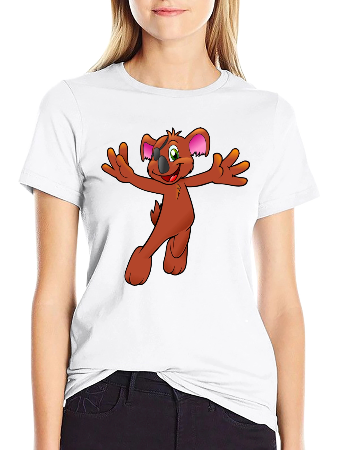 Cartoon Koala Graphic Tee - Black