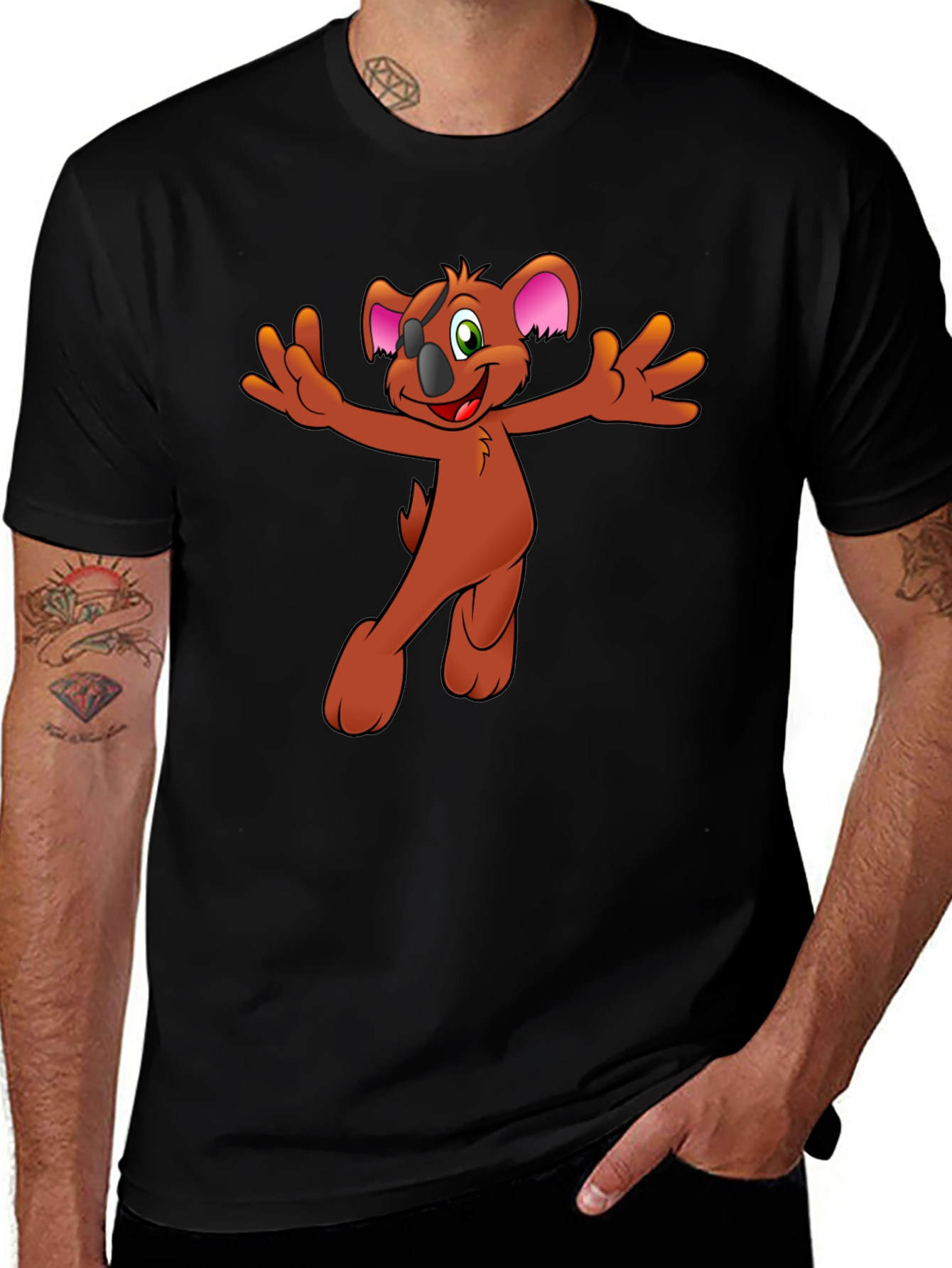 Cartoon Koala Graphic Tee - Black