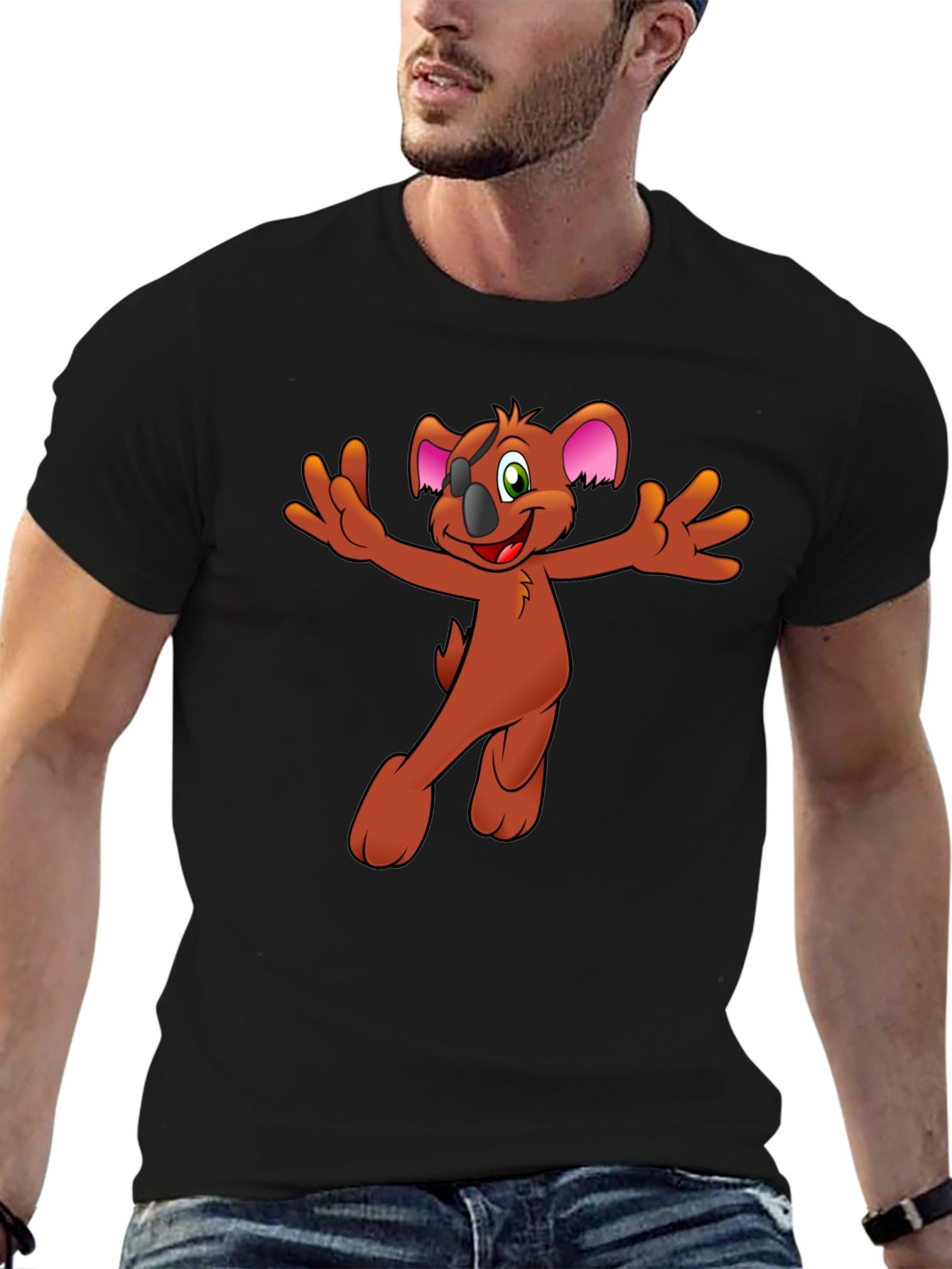Cartoon Koala Graphic Tee - Black