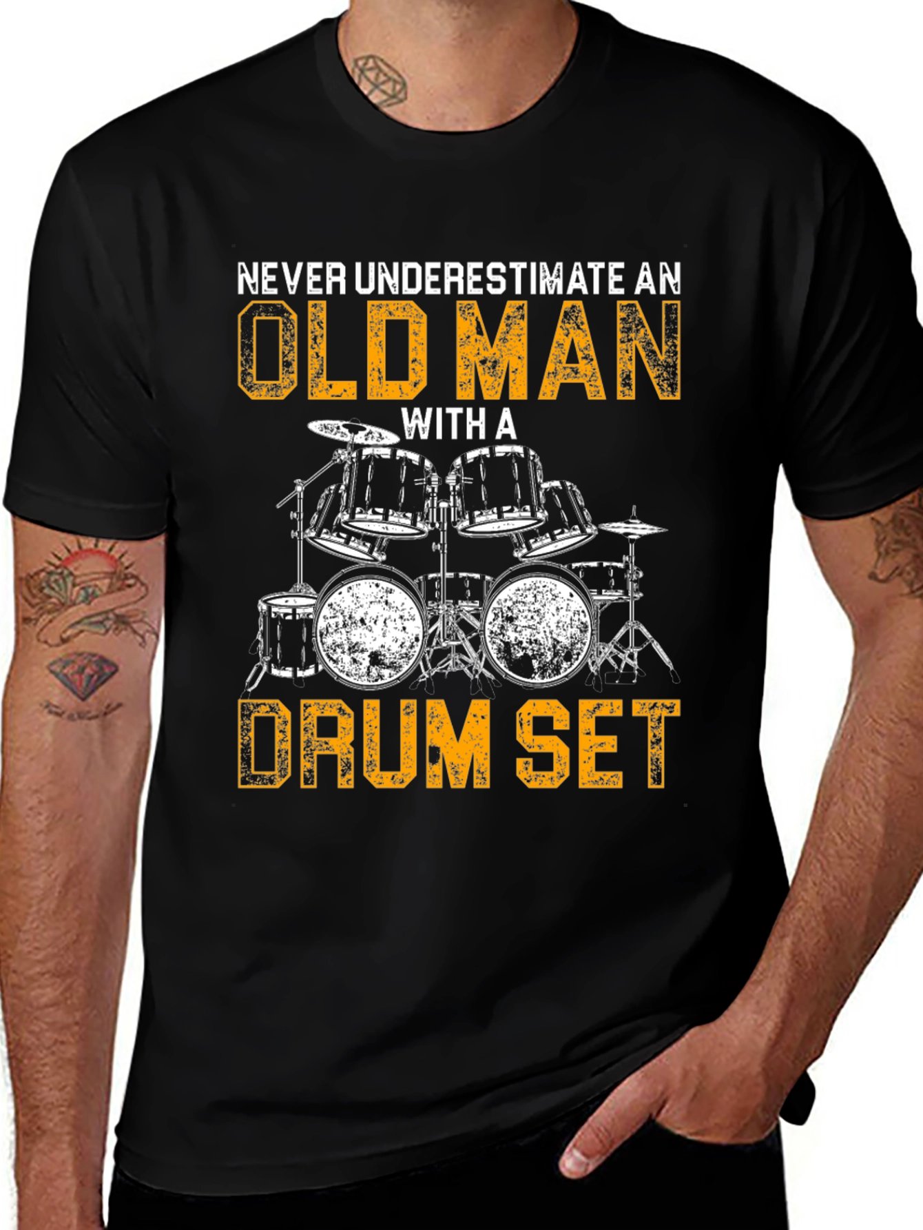 Old Man Drum Set T-Shirt - Musician Novelty Tee
