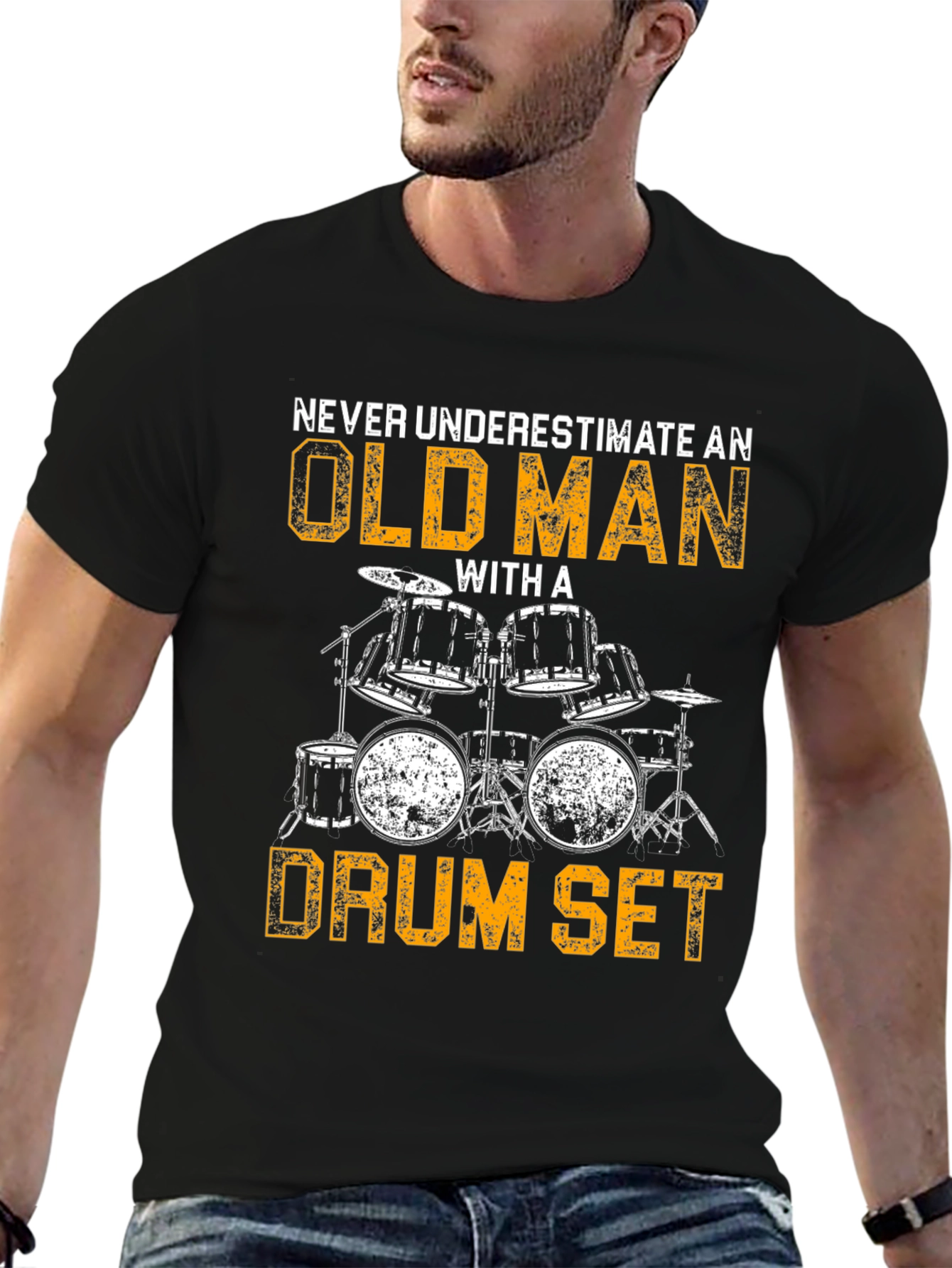 Old Man Drum Set T-Shirt - Musician Novelty Tee