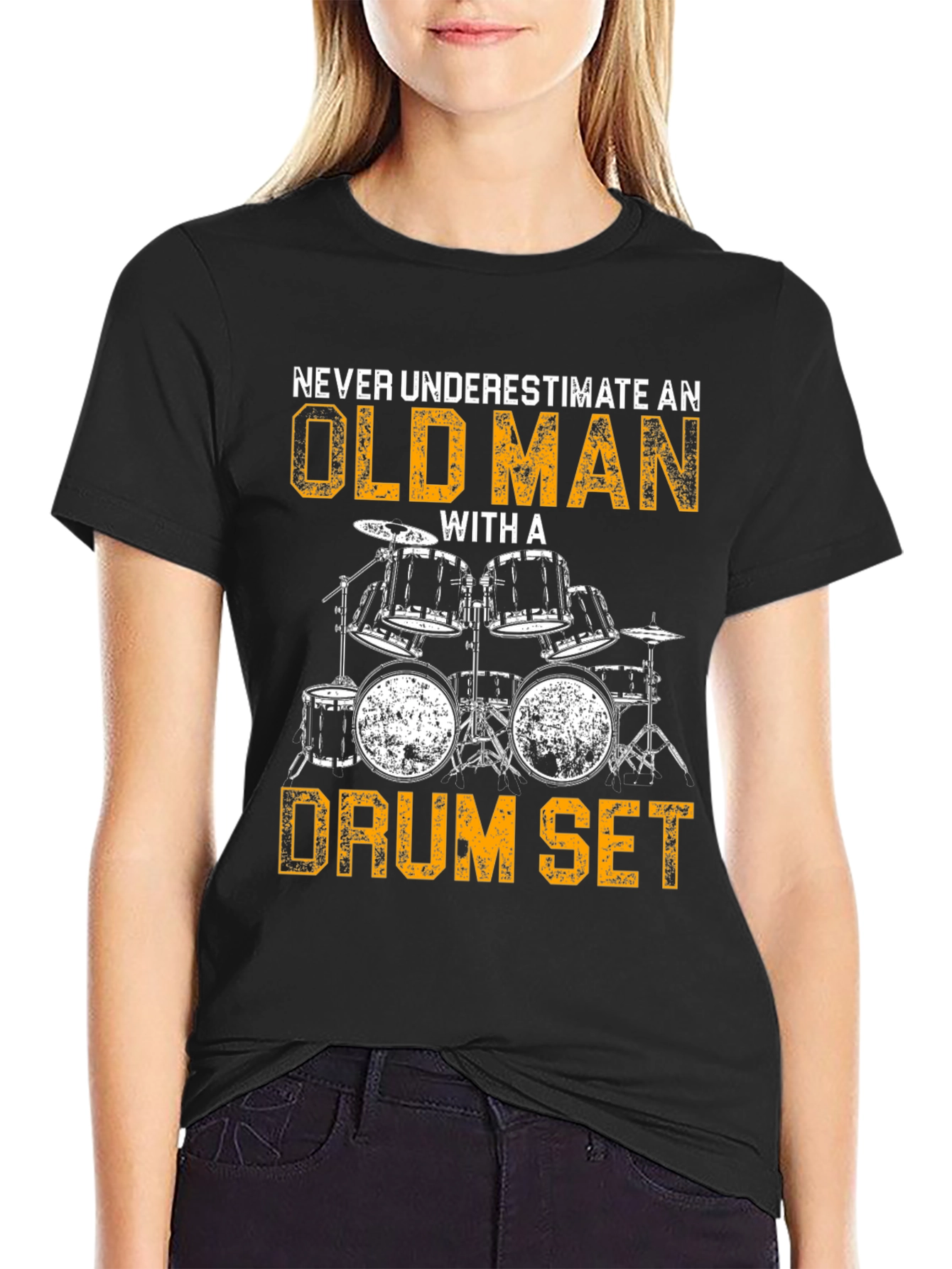 Old Man Drum Set T-Shirt - Musician Novelty Tee