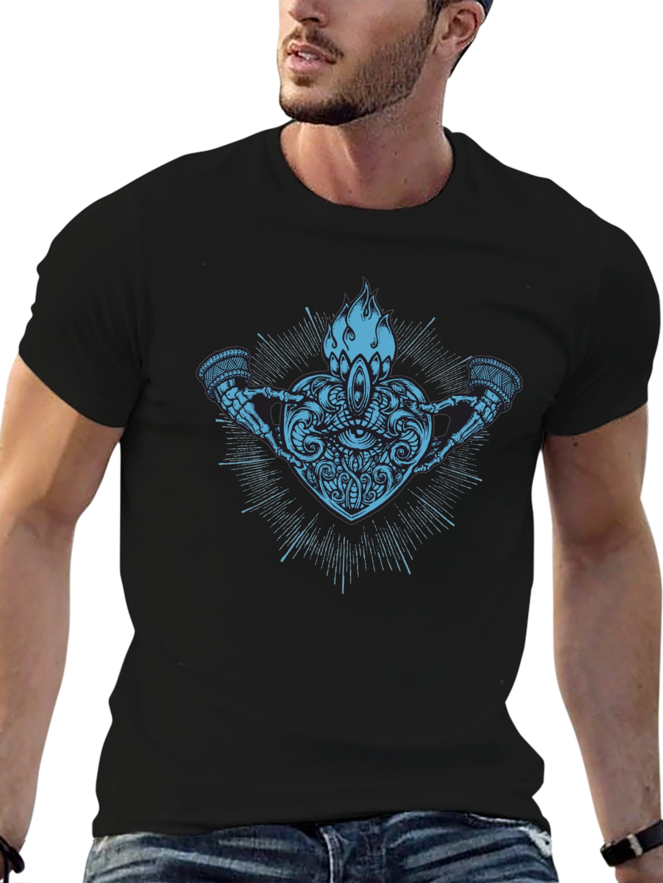 Mystic Heart Graphic Print Black T-Shirt