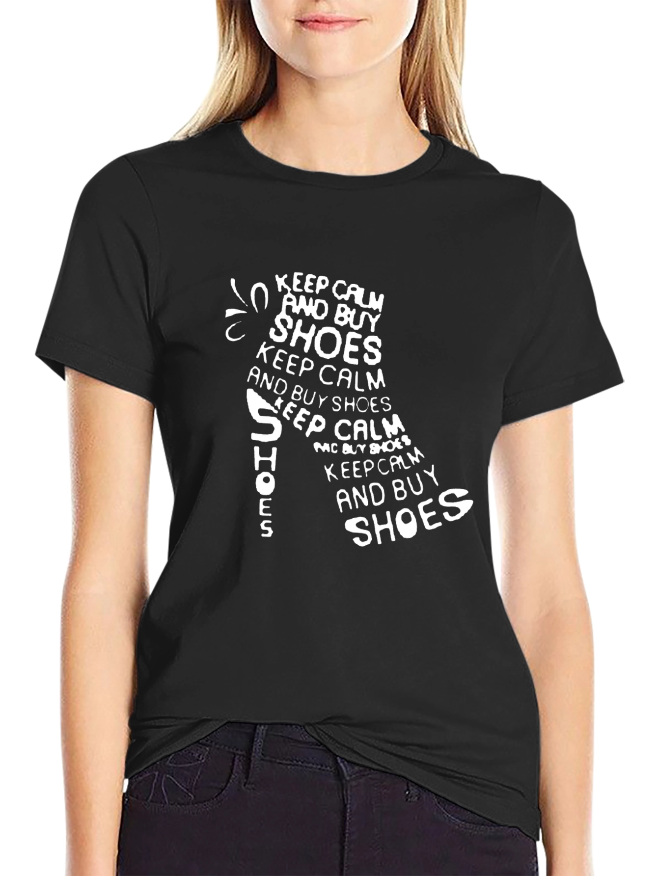 Keep Calm and Buy Shoes Graphic Tee - Black