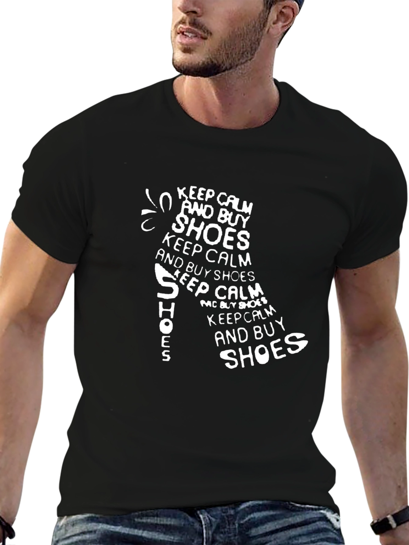 Keep Calm and Buy Shoes Graphic Tee - Black