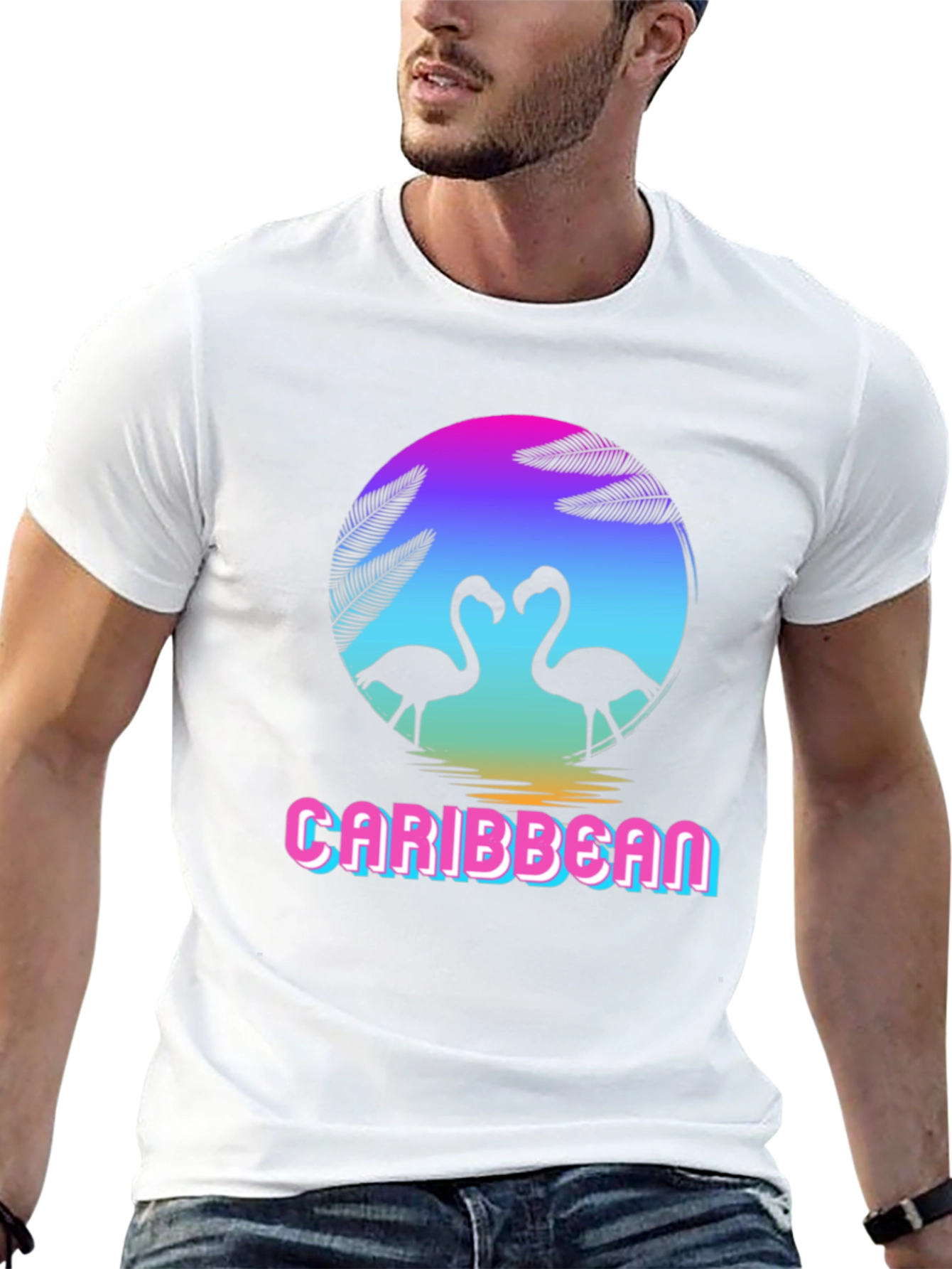Caribbean Flamingo Black T-Shirt