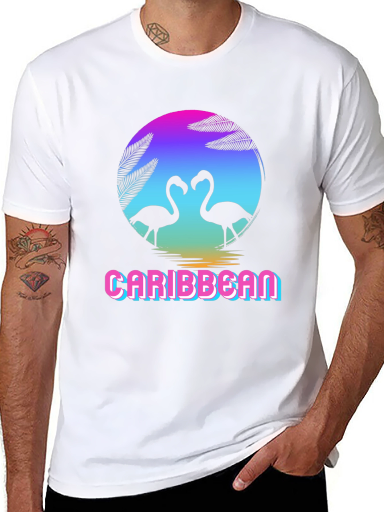 Caribbean Flamingo Black T-Shirt