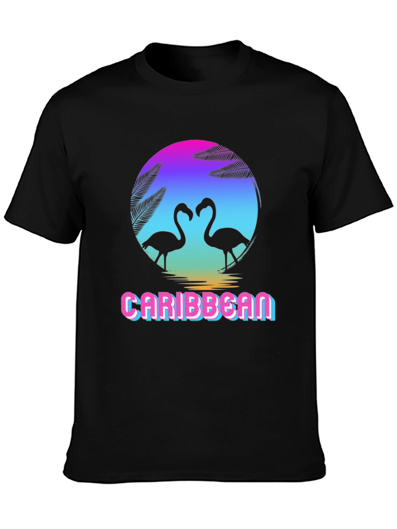Caribbean Flamingo Black T-Shirt