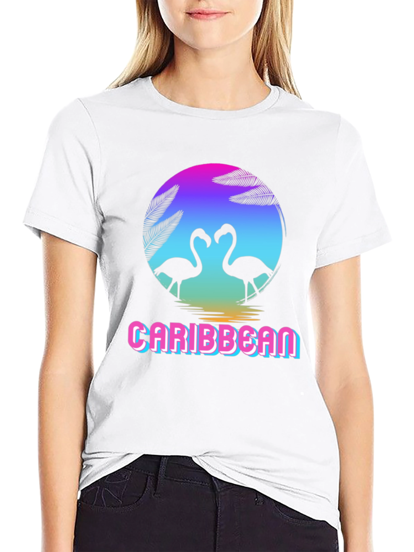 Caribbean Flamingo Black T-Shirt