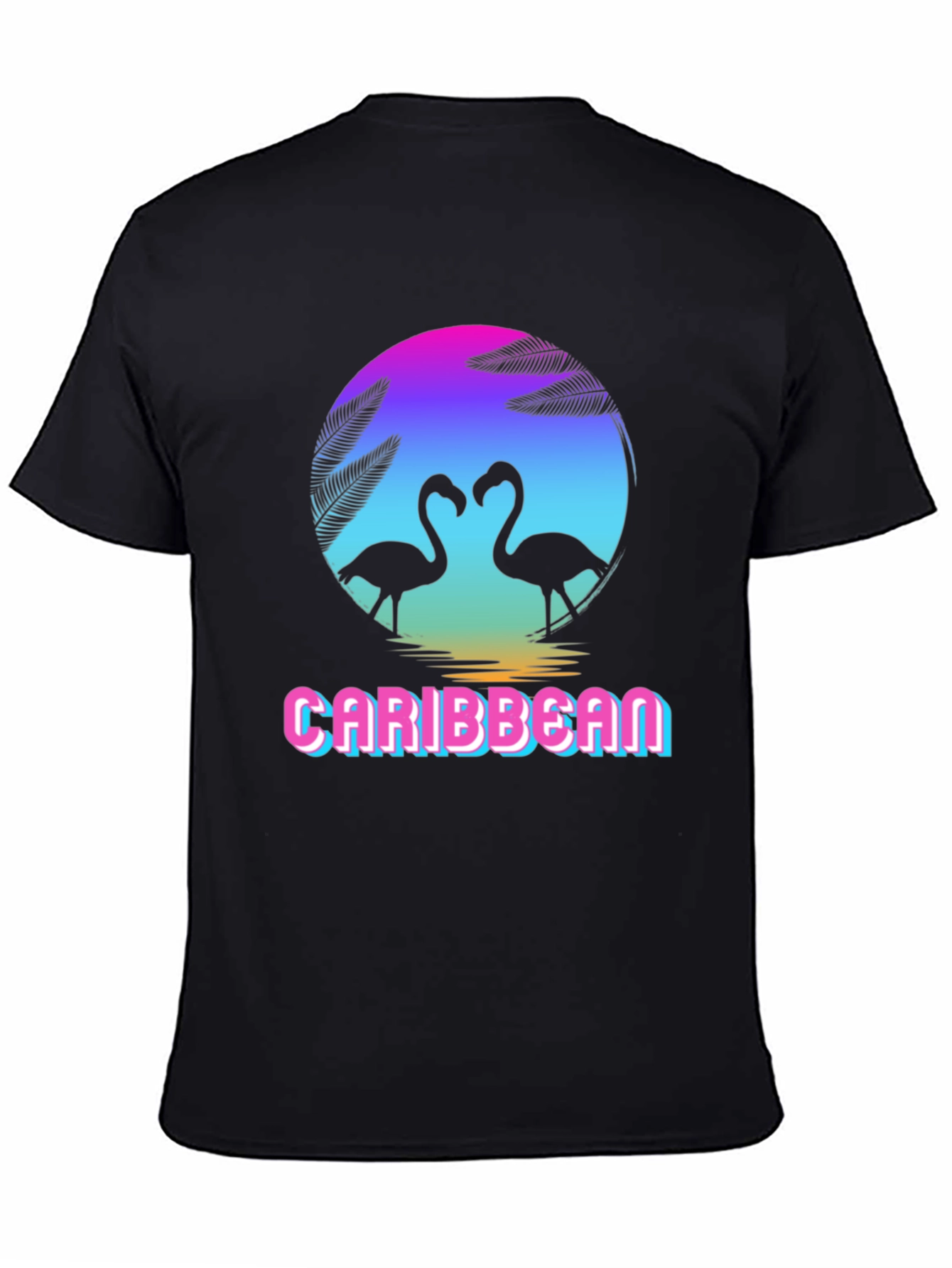 Caribbean Flamingo Black T-Shirt