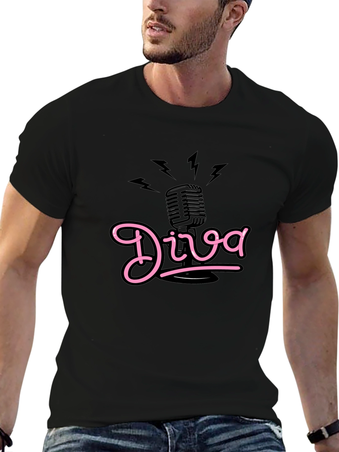 Diva Microphone Graphic Tee - Black Cotton Comfort