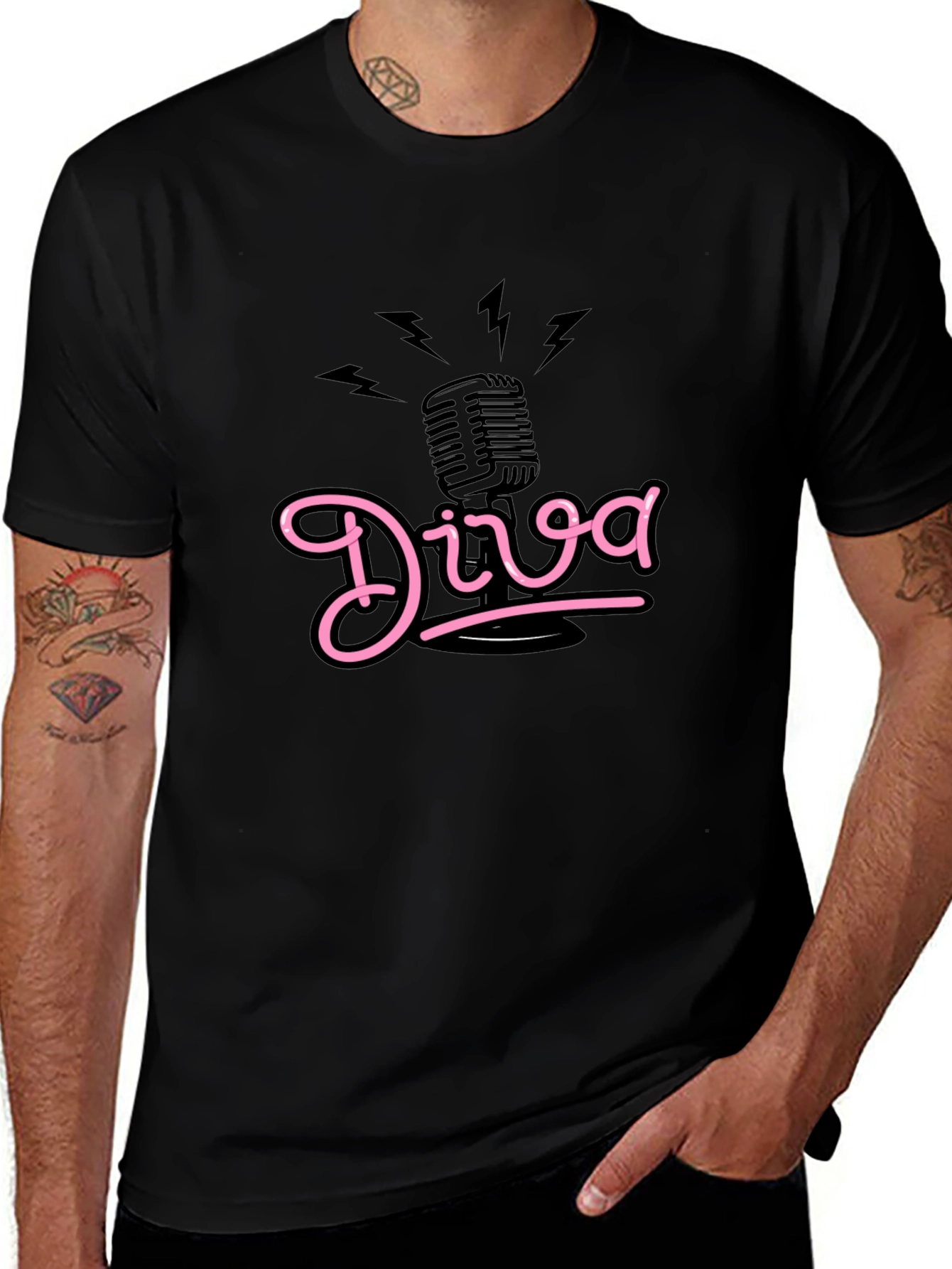 Diva Microphone Graphic Tee - Black Cotton Comfort