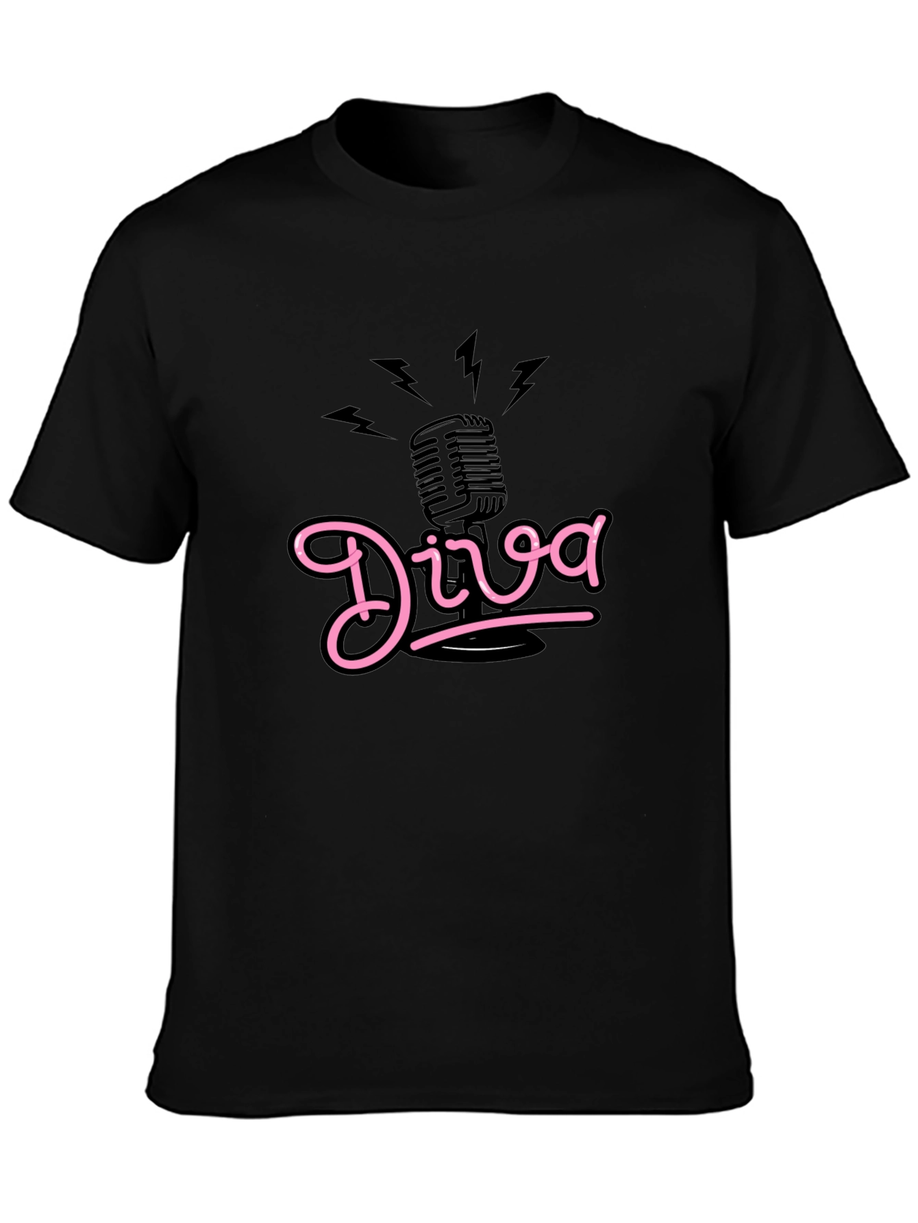 Diva Microphone Graphic Tee - Black Cotton Comfort