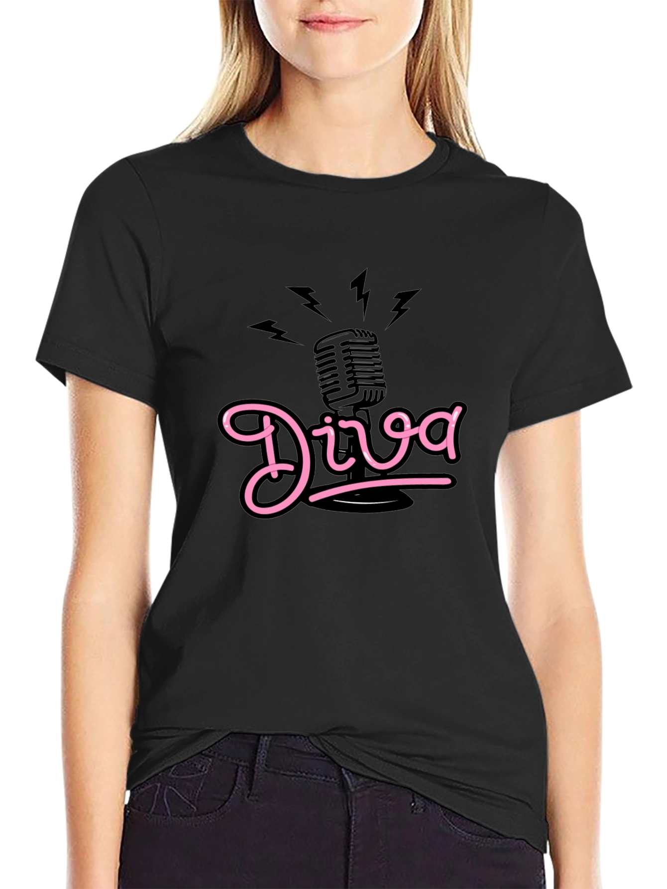 Diva Microphone Graphic Tee - Black Cotton Comfort