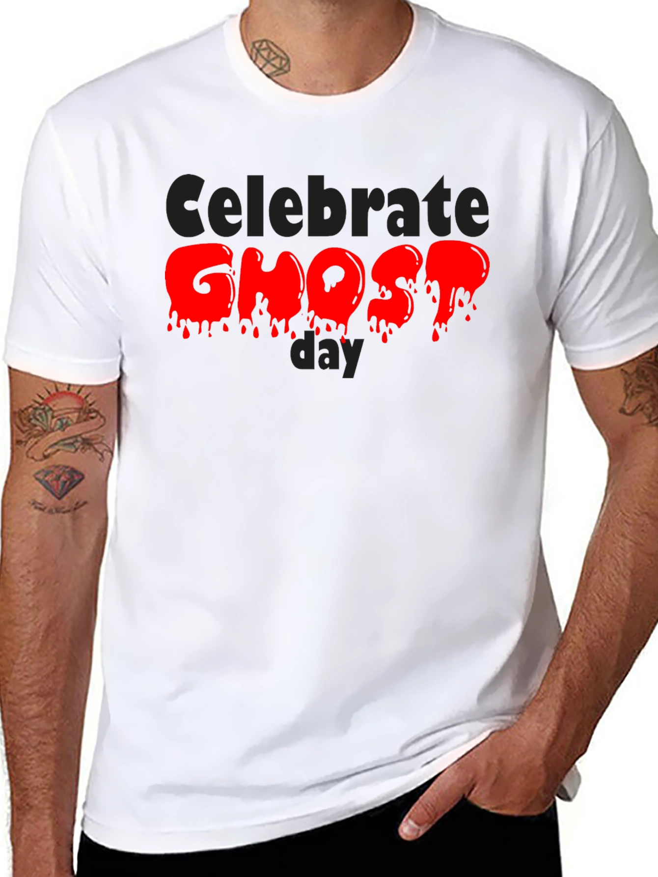 Celebrate Ghost Day Tee - Spooky Red Drip Design