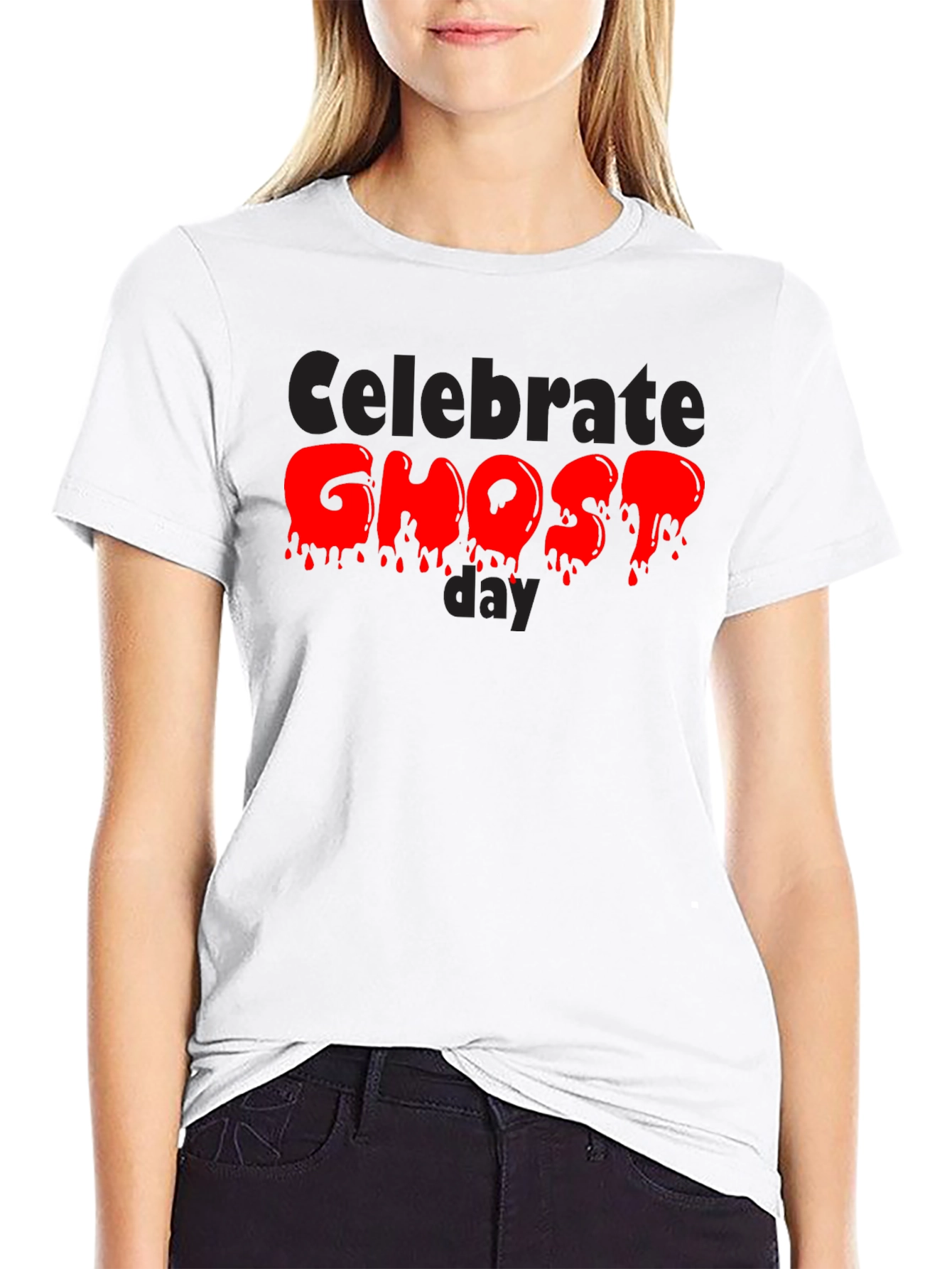 Celebrate Ghost Day Tee - Spooky Red Drip Design