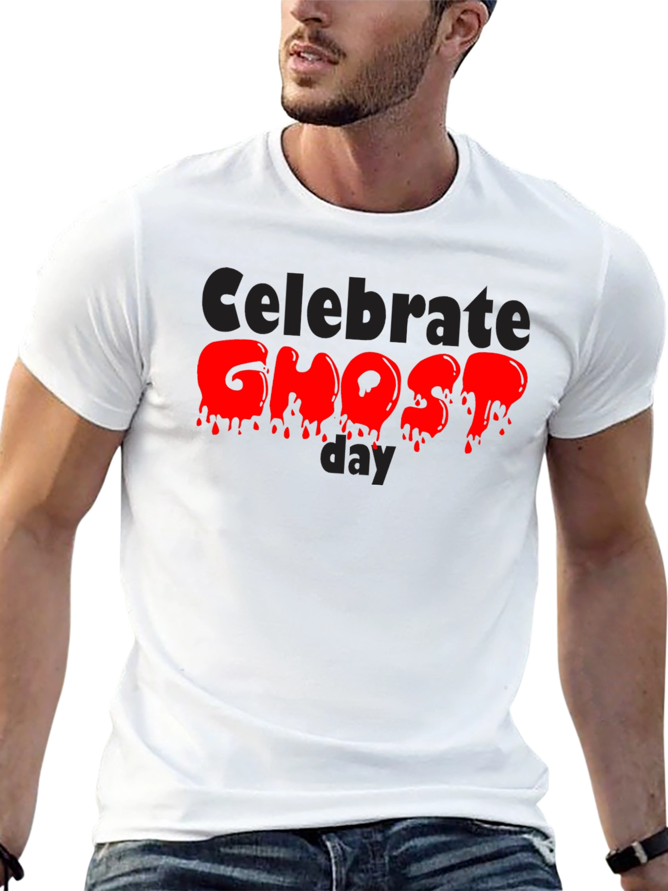 Celebrate Ghost Day Tee - Spooky Red Drip Design