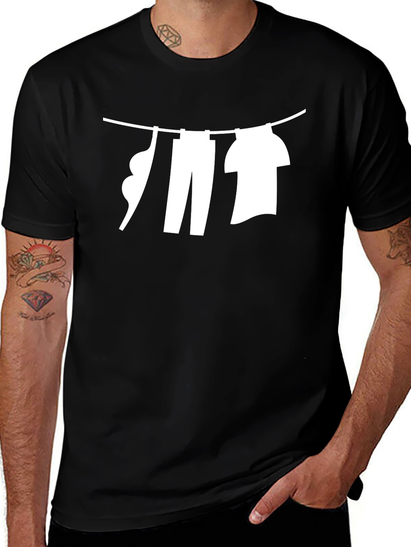 Laundry Line Graphic Tee - Black Cotton Casual T-Shirt