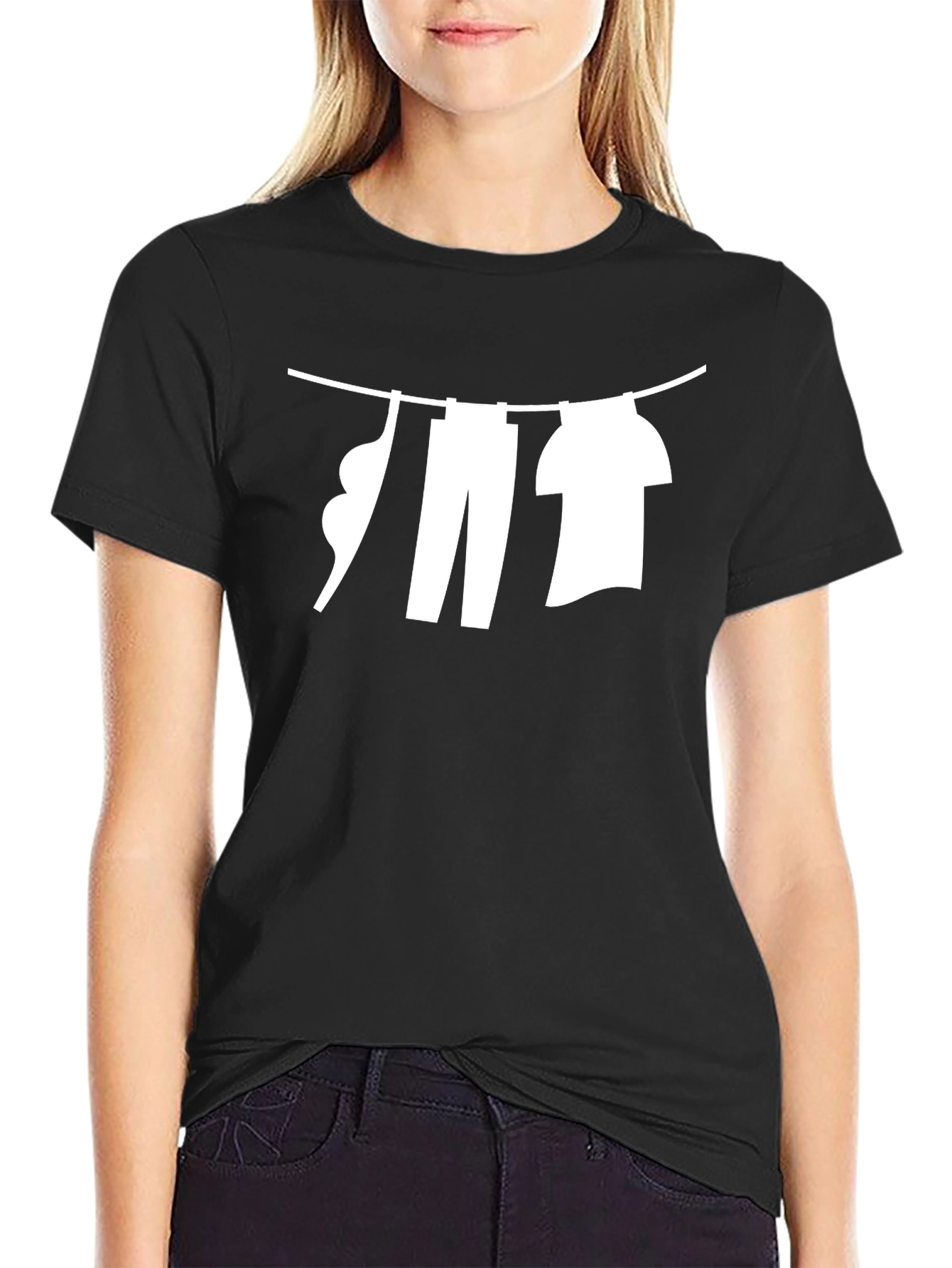 Laundry Line Graphic Tee - Black Cotton Casual T-Shirt