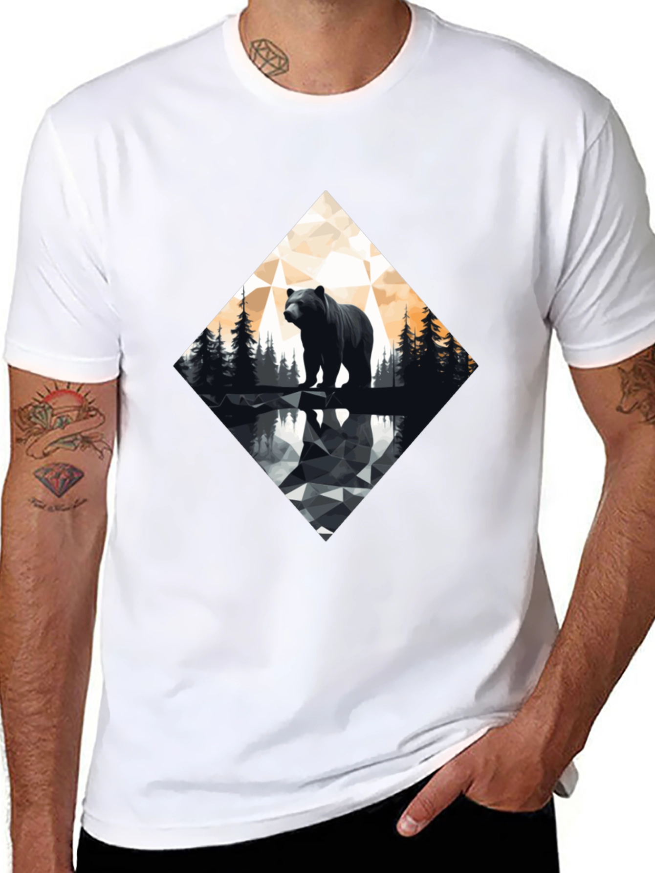 Geometric Bear Graphic Tee - Modern Wildlife Design