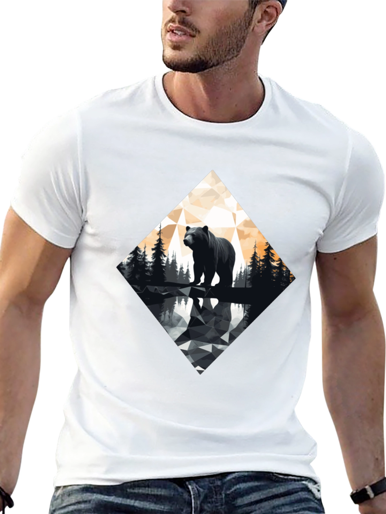 Geometric Bear Graphic Tee - Modern Wildlife Design