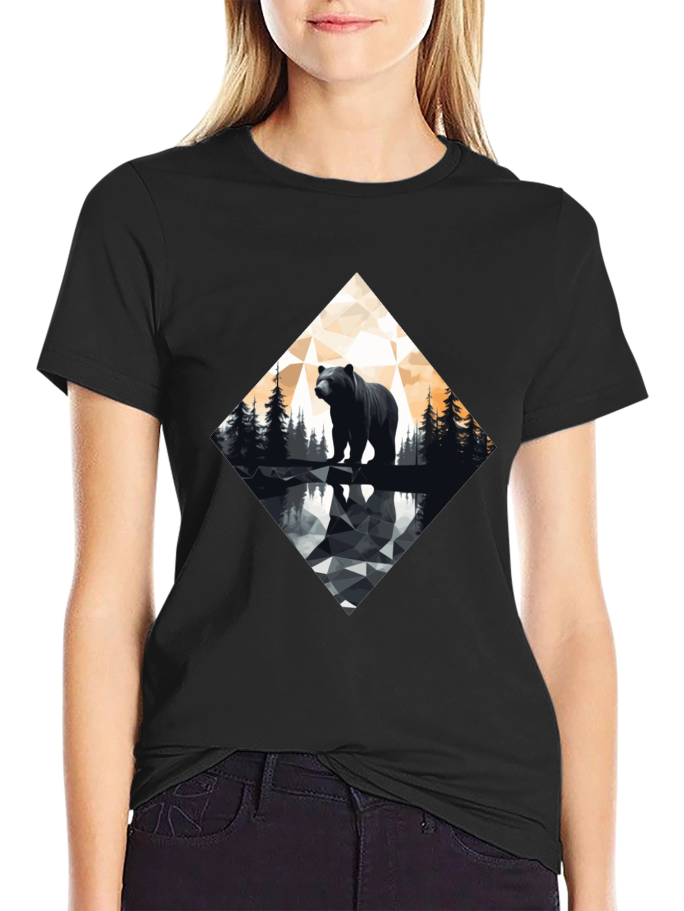 Geometric Bear Graphic Tee - Modern Wildlife Design