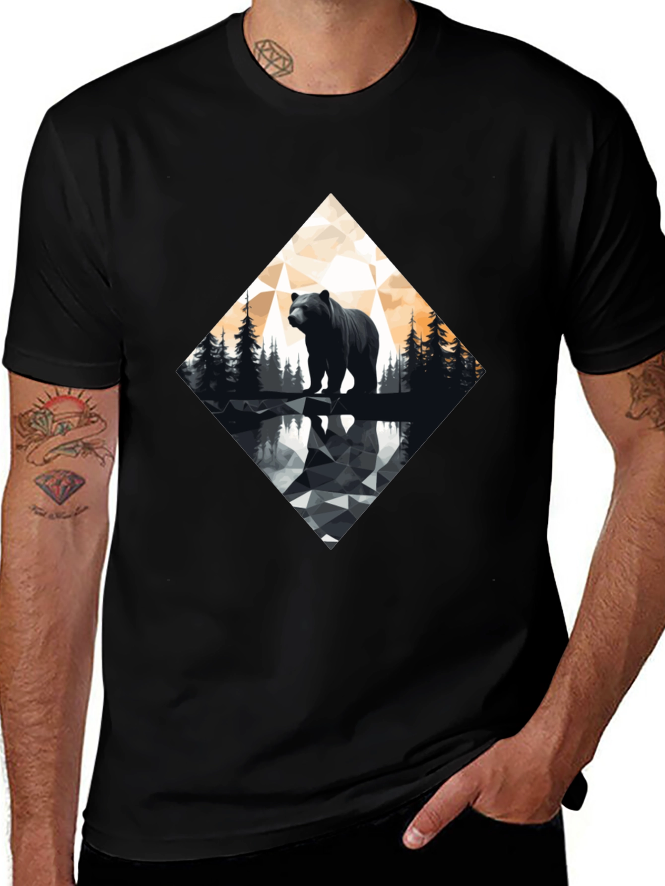 Geometric Bear Graphic Tee - Modern Wildlife Design