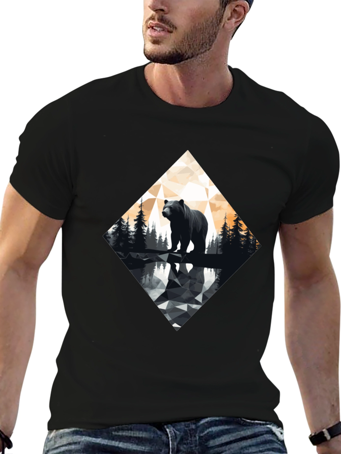 Geometric Bear Graphic Tee - Modern Wildlife Design