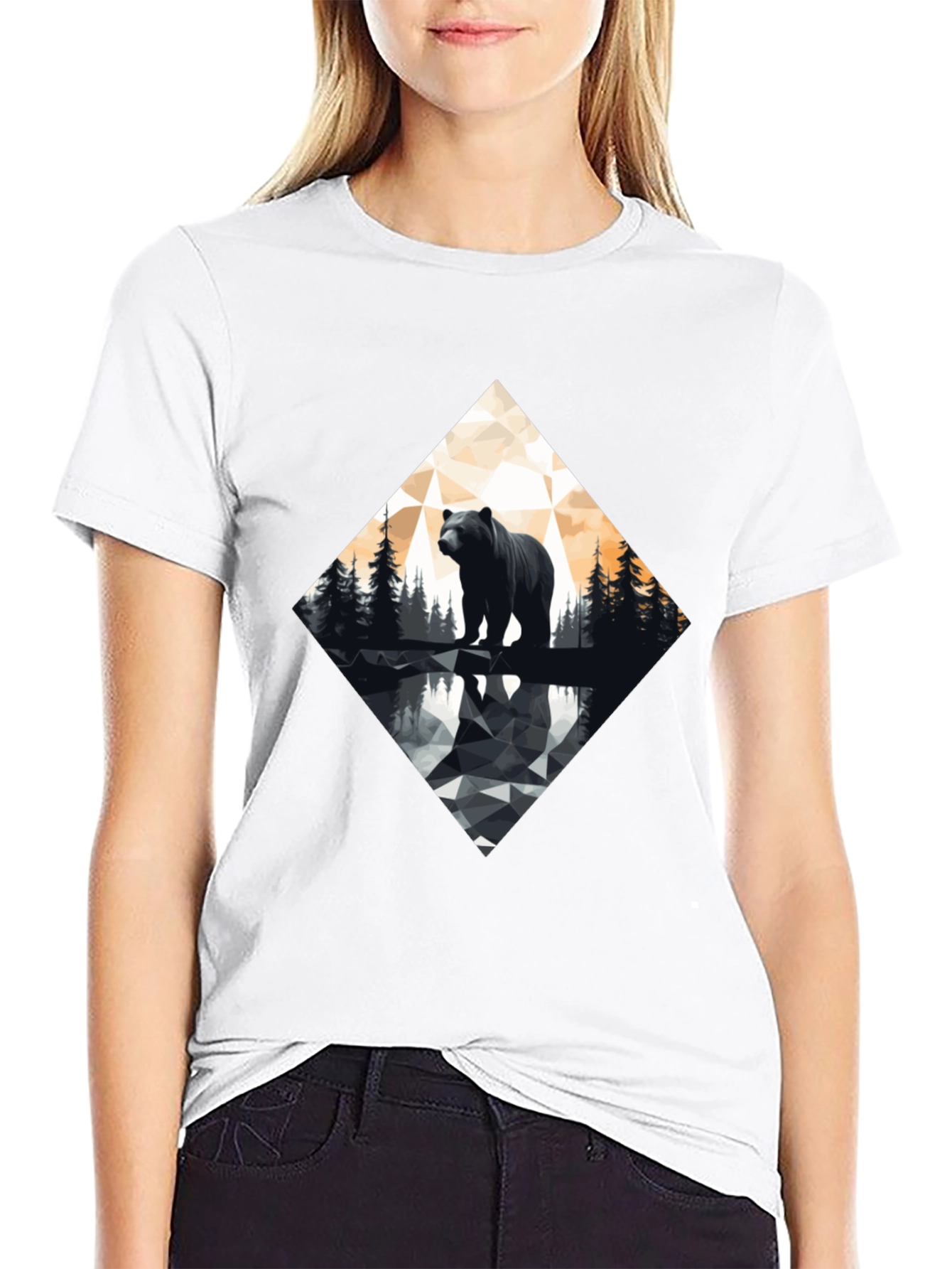 Geometric Bear Graphic Tee - Modern Wildlife Design